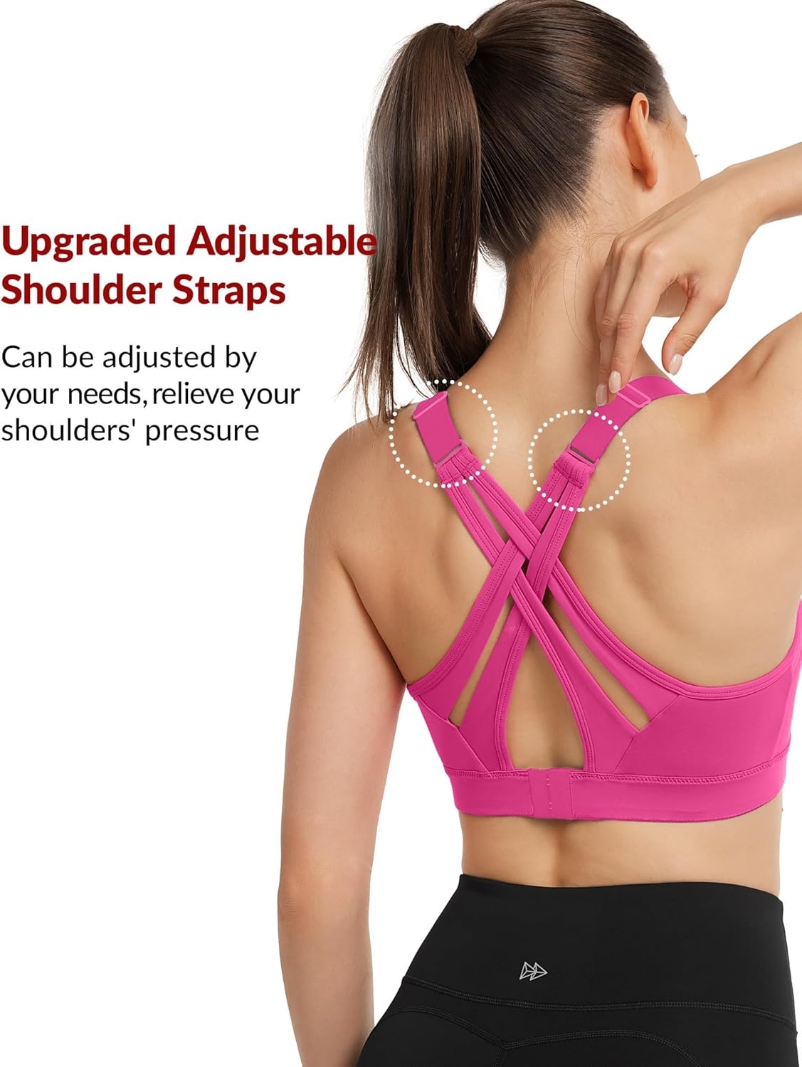 Yvette Women’s High Impact Sports Bra for Running | High Support, No Bounce, Large Bust, Pickleball, Gym Workout, Adjustable Straps, Crisscross Back, Wireless, Sewn in Pads(Bright Rose Red)