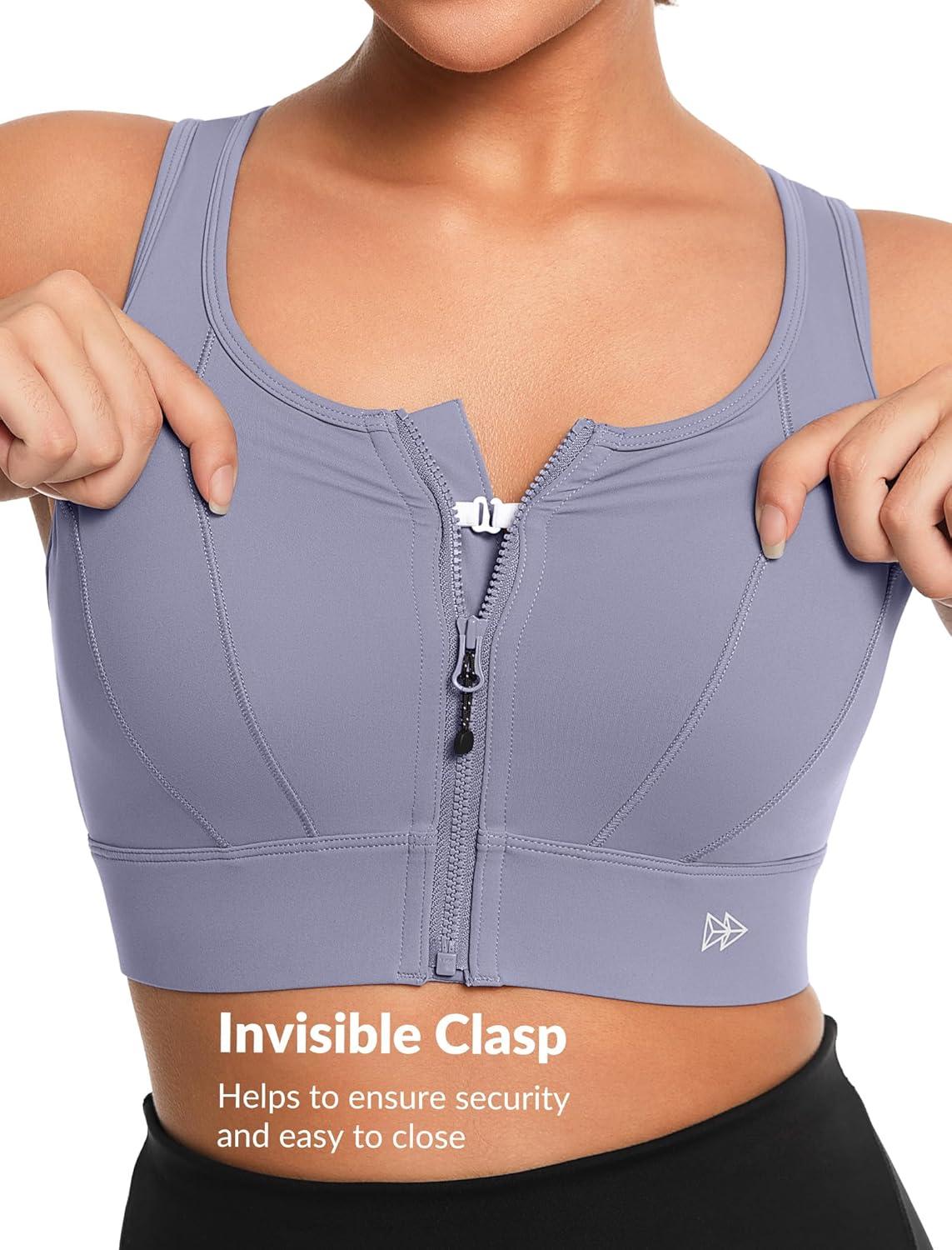Yvette Front Closure Sports Bras for Women High Support Large Bust Supportive Sports Bra High Impact for Running(Light Purple)