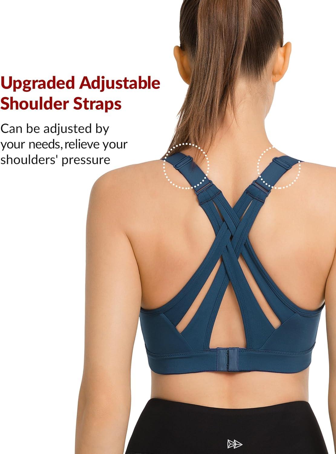 Yvette Sports Bra High Impact Adjustable Criss Cross Back, Full Support for Large Bust No Bounce(Dark Royal Blue)