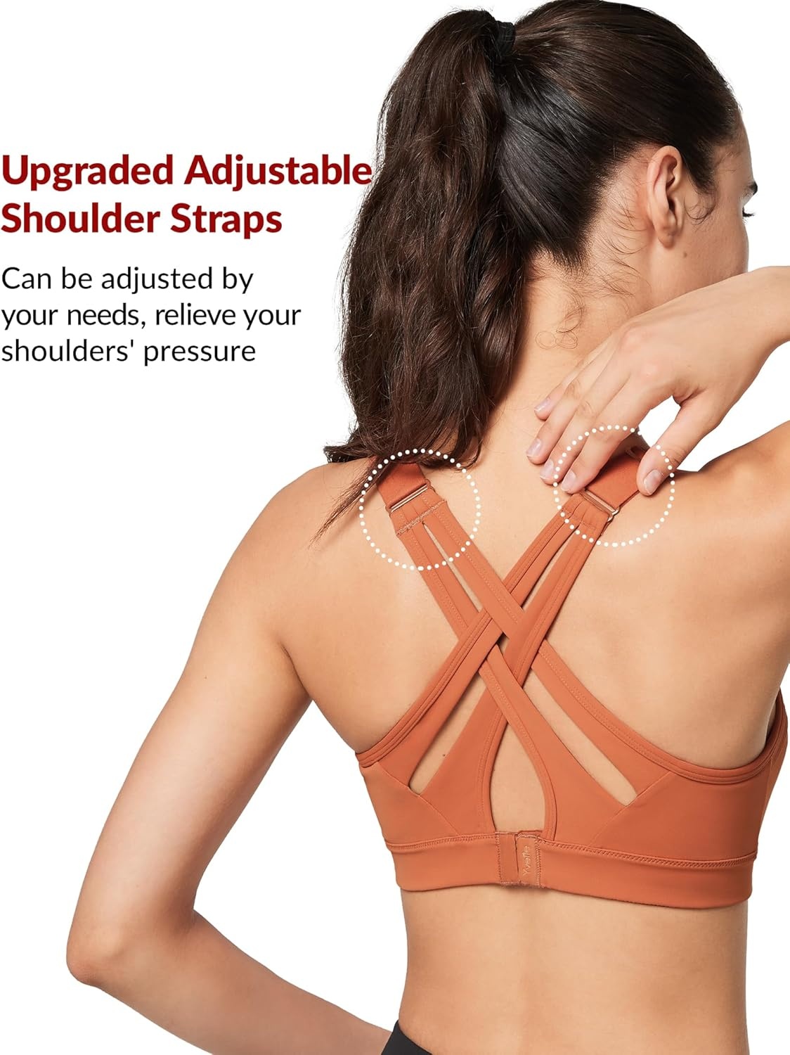 Yvette Women’s High Impact Sports Bra for Running | High Support, No Bounce, Large Bust, Pickleball, Gym Workout, Adjustable Straps, Crisscross Back, Wireless, Sewn in Pads(Orange)