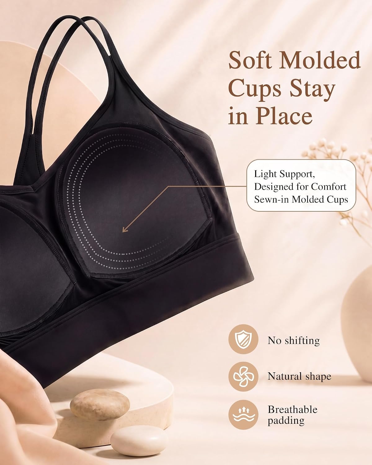 Yvette Yoga Bras Midium Support for Women Low Impact Spaghetti Strap Mesh Splicing Style for Yoga Pilates Walking Daily(Black)