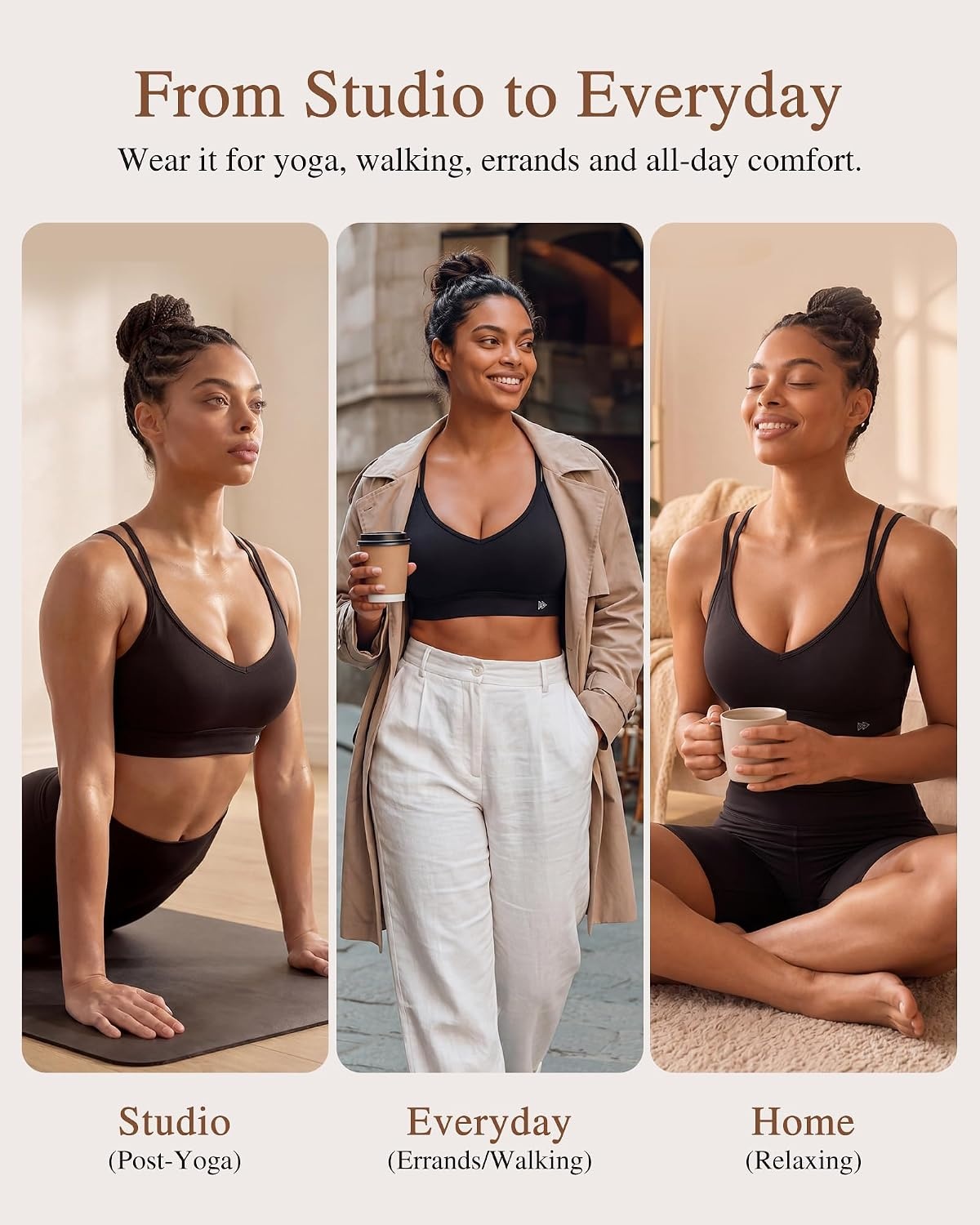 Yvette Yoga Bras Midium Support for Women Low Impact Spaghetti Strap Mesh Splicing Style for Yoga Pilates Walking Daily(Black)