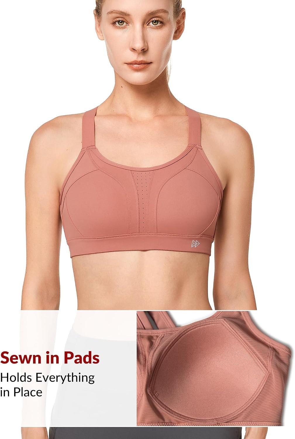 Yvette Women’s High Impact Sports Bra for Running | High Support, No Bounce, Large Bust, Pickleball, Gym Workout, Adjustable Straps, Crisscross Back, Wireless, Sewn in Pads(Rose Red)