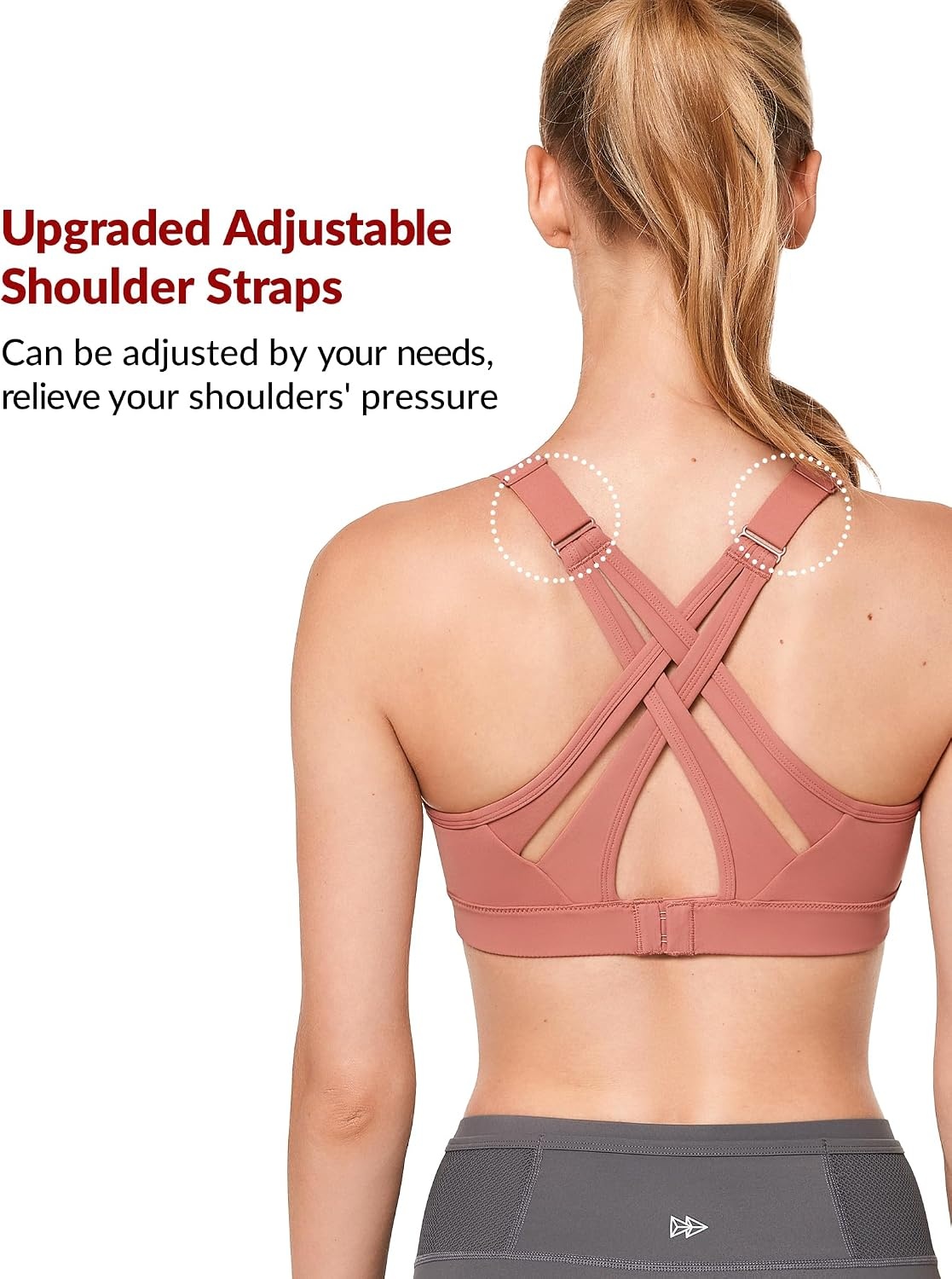 Yvette Women’s High Impact Sports Bra for Running | High Support, No Bounce, Large Bust, Pickleball, Gym Workout, Adjustable Straps, Crisscross Back, Wireless, Sewn in Pads(Rose Red)