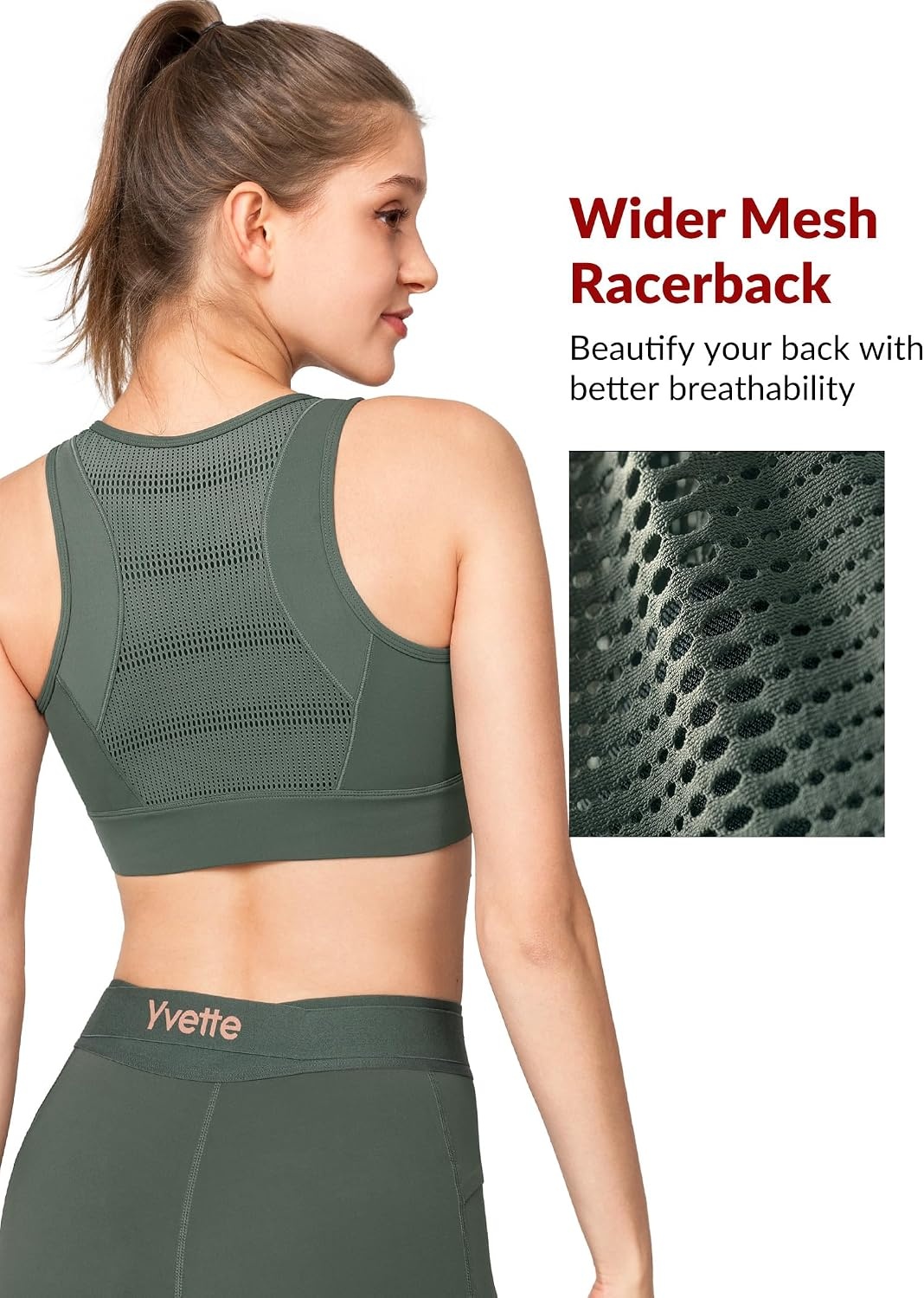 Yvette Front Closure High Impact Sports Bra for Women | Cup Sizes A to DDD Up to 5XL, Sewn in Pads, No Underwire, Breathable Fabric Moisture-Wicking, Easy on and off, Full Coverage(Dark Green)