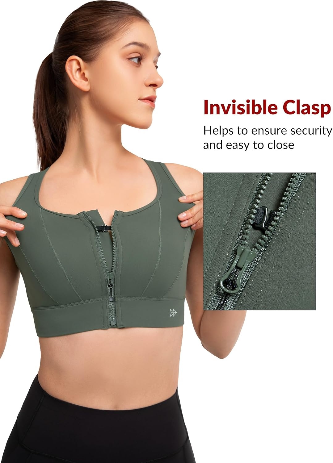 Yvette Front Closure High Impact Sports Bra for Women | Cup Sizes A to DDD Up to 5XL, Sewn in Pads, No Underwire, Breathable Fabric Moisture-Wicking, Easy on and off, Full Coverage(Dark Green)