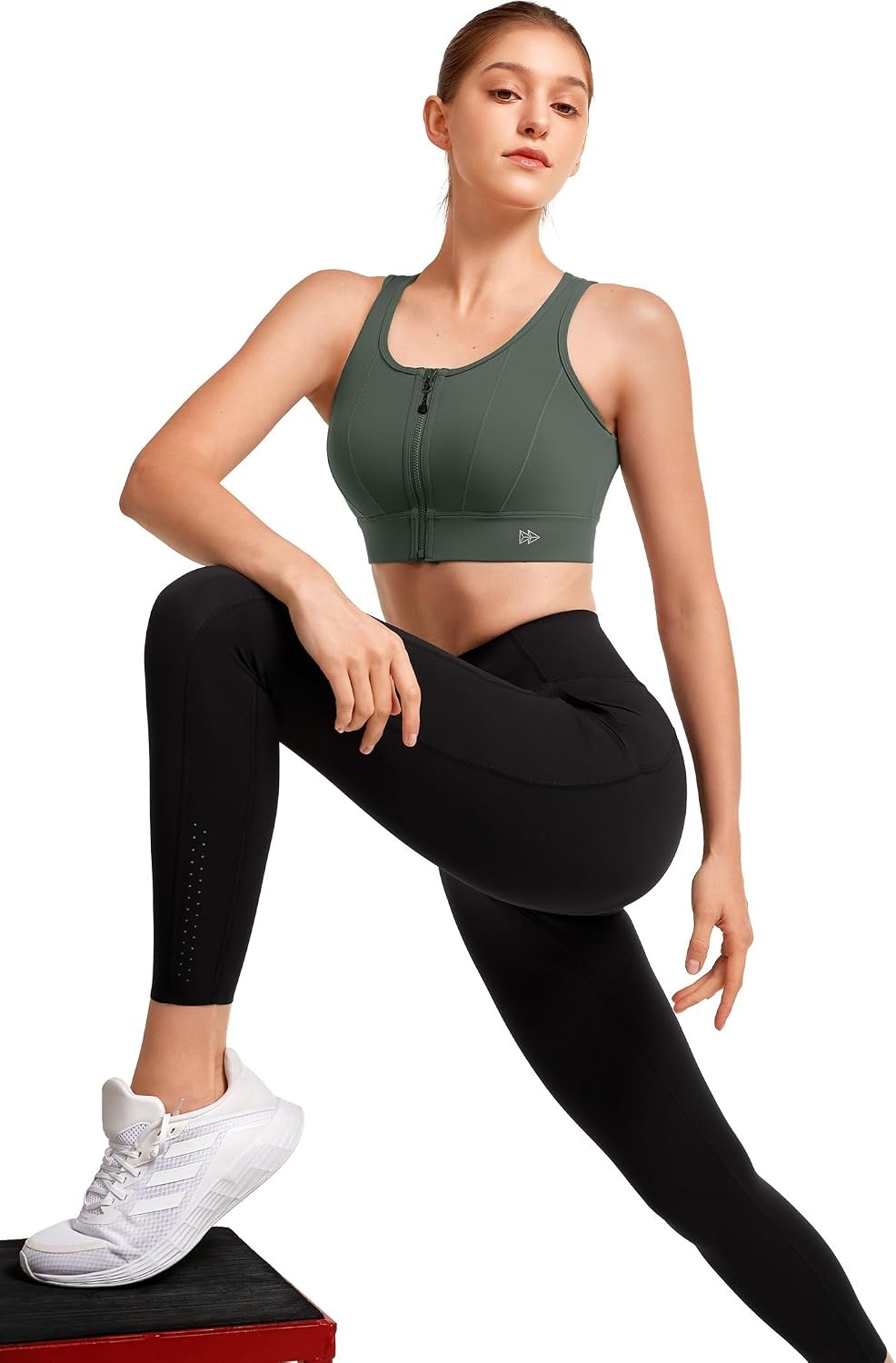 Yvette Front Closure High Impact Sports Bra for Women | Cup Sizes A to DDD Up to 5XL, Sewn in Pads, No Underwire, Breathable Fabric Moisture-Wicking, Easy on and off, Full Coverage(Dark Green)