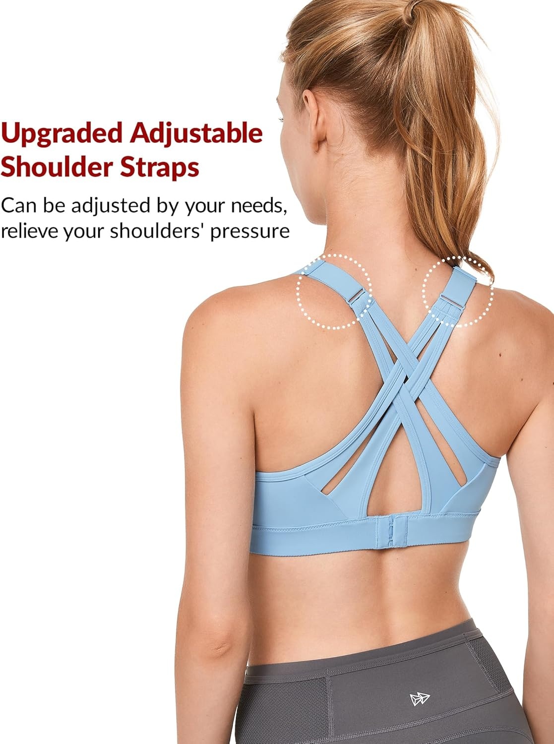 Yvette Women’s High Impact Sports Bra for Running | High Support, No Bounce, Large Bust, Pickleball, Gym Workout, Adjustable Straps, Crisscross Back, Wireless, Sewn in Pads(Blue)
