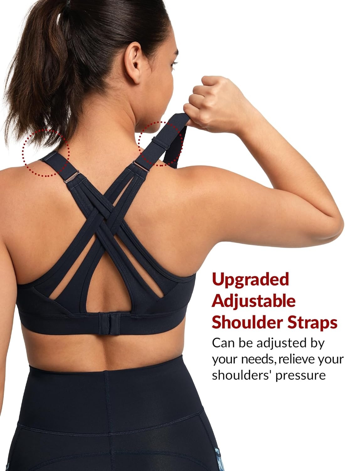 Yvette Women’s High Impact Sports Bra for Running | High Support, No Bounce, Large Bust, Pickleball, Gym Workout, Adjustable Straps, Crisscross Back, Wireless, Sewn in Pads(Dark Blue Printed)