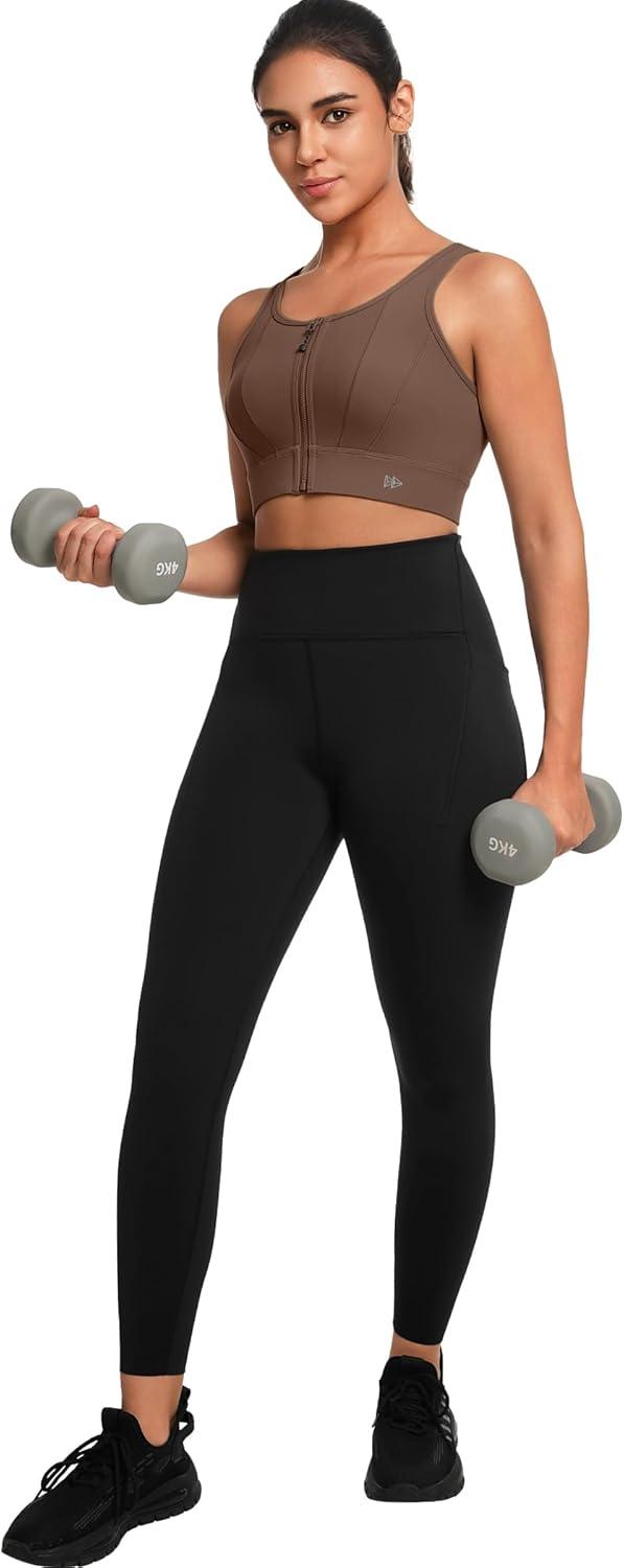 Yvette Front Closure Sports Bras for Women High Support Bust Supportive Sports Bra High Impact for Running(Coffee)