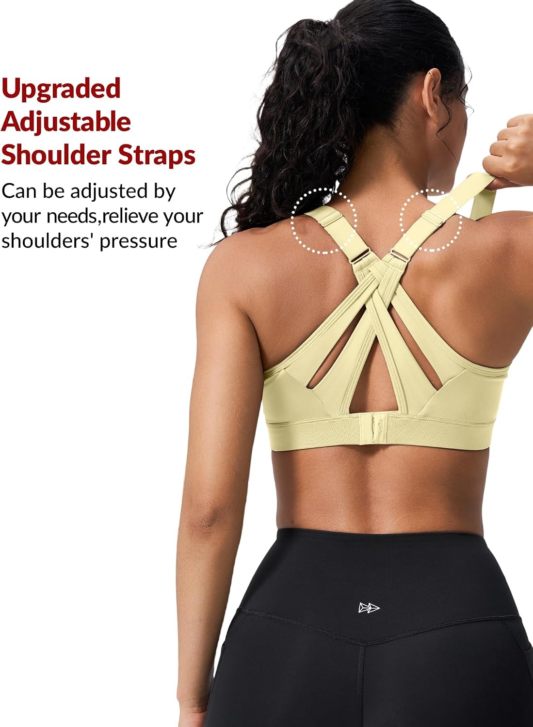Yvette Women’s High Impact Sports Bra for Running | High Support, No Bounce, Large Bust, Pickleball, Gym Workout, Adjustable Straps, Crisscross Back, Wireless, Sewn in Pads(Yellow)