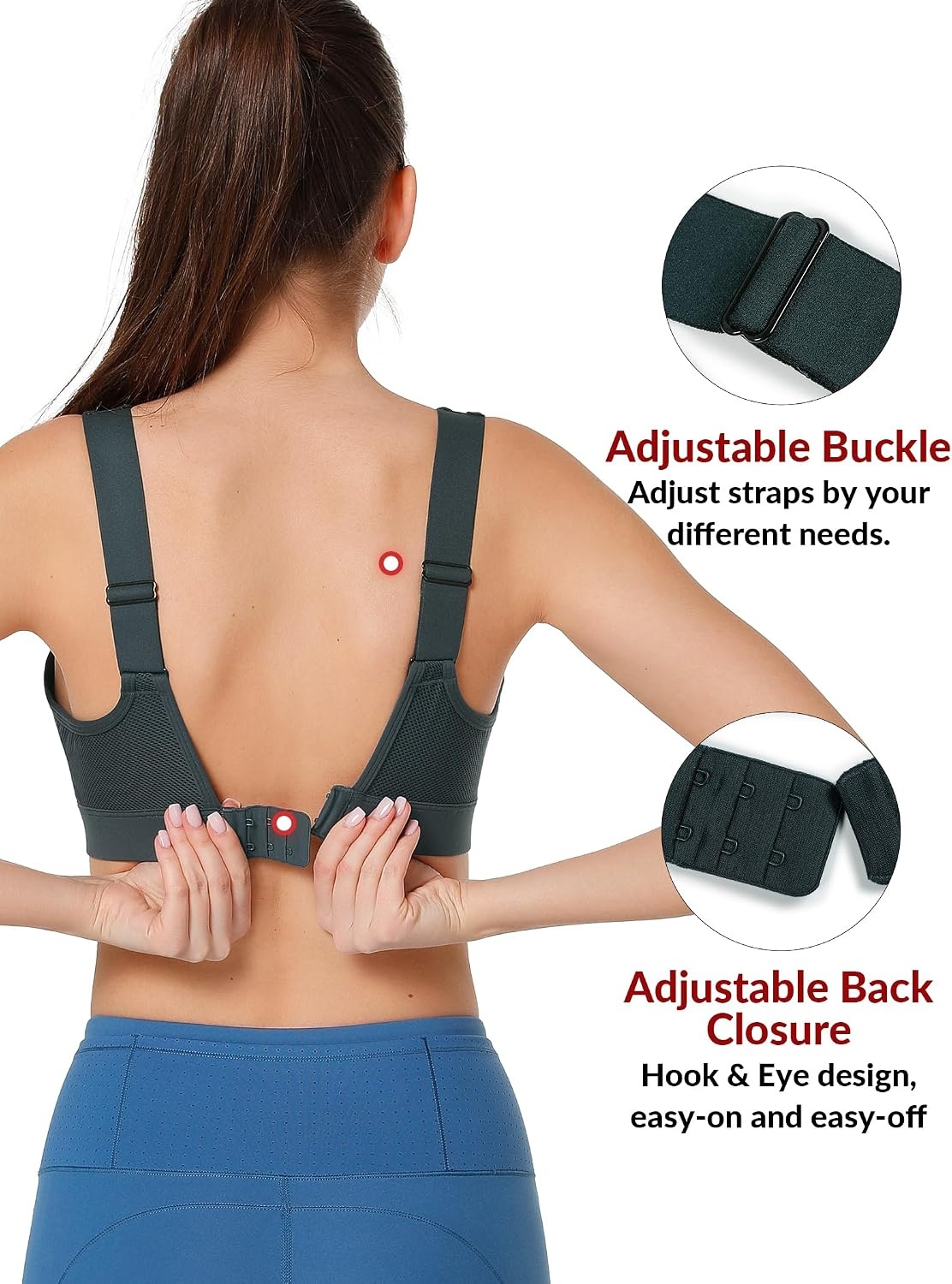 Yvette Supportive Adjustable Sports Bras Molded Cup | High Impact Support,Non Removable Sewn-in Pads,No Bounce,Wireless & Comfortable,Running,Gym Workout,HIIT,Hook & Eye Closure(Haze Blue)