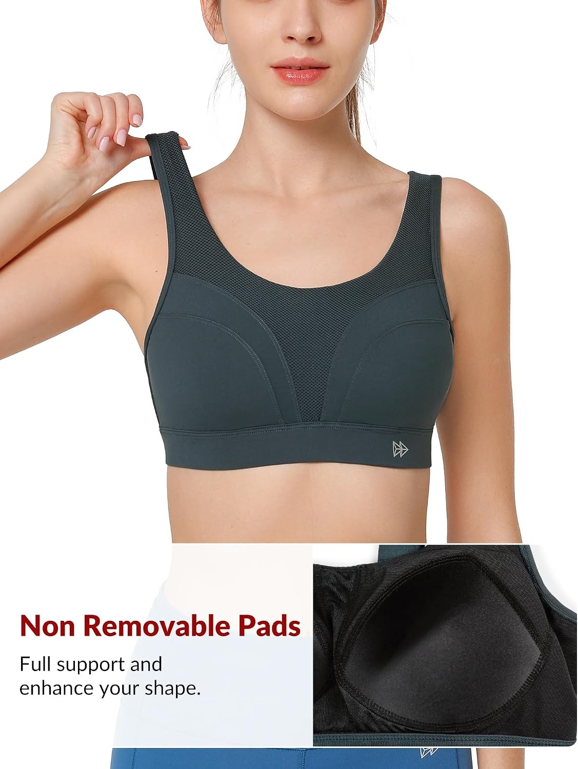 Yvette Supportive Adjustable Sports Bras Molded Cup | High Impact Support,Non Removable Sewn-in Pads,No Bounce,Wireless & Comfortable,Running,Gym Workout,HIIT,Hook & Eye Closure(Haze Blue)