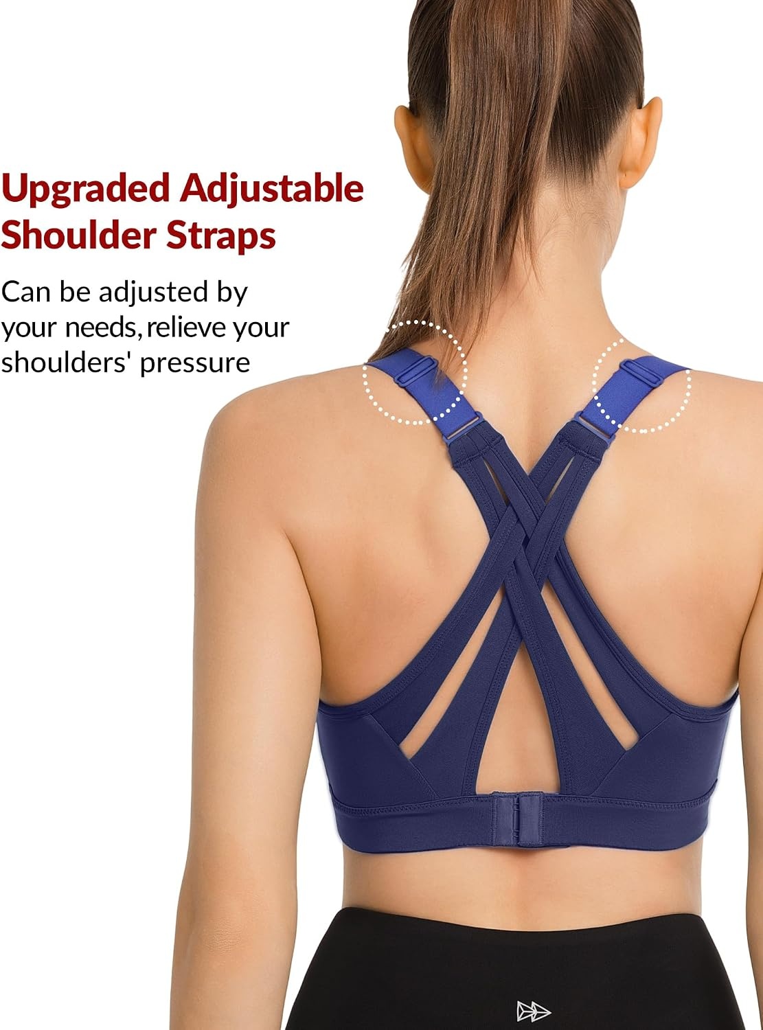 Yvette Women’s High Impact Sports Bra for Running | High Support, No Bounce, Large Bust, Pickleball, Gym Workout, Adjustable Straps, Crisscross Back, Wireless, Sewn in Pads(Navy)