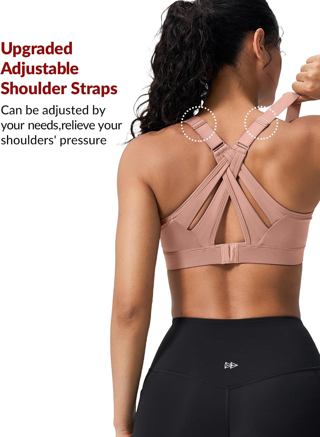Yvette Women’s High Impact Sports Bra for Running | High Support, No Bounce, Large Bust, Pickleball, Gym Workout, Adjustable Straps, Crisscross Back, Wireless, Sewn in Pads(Light Pink)