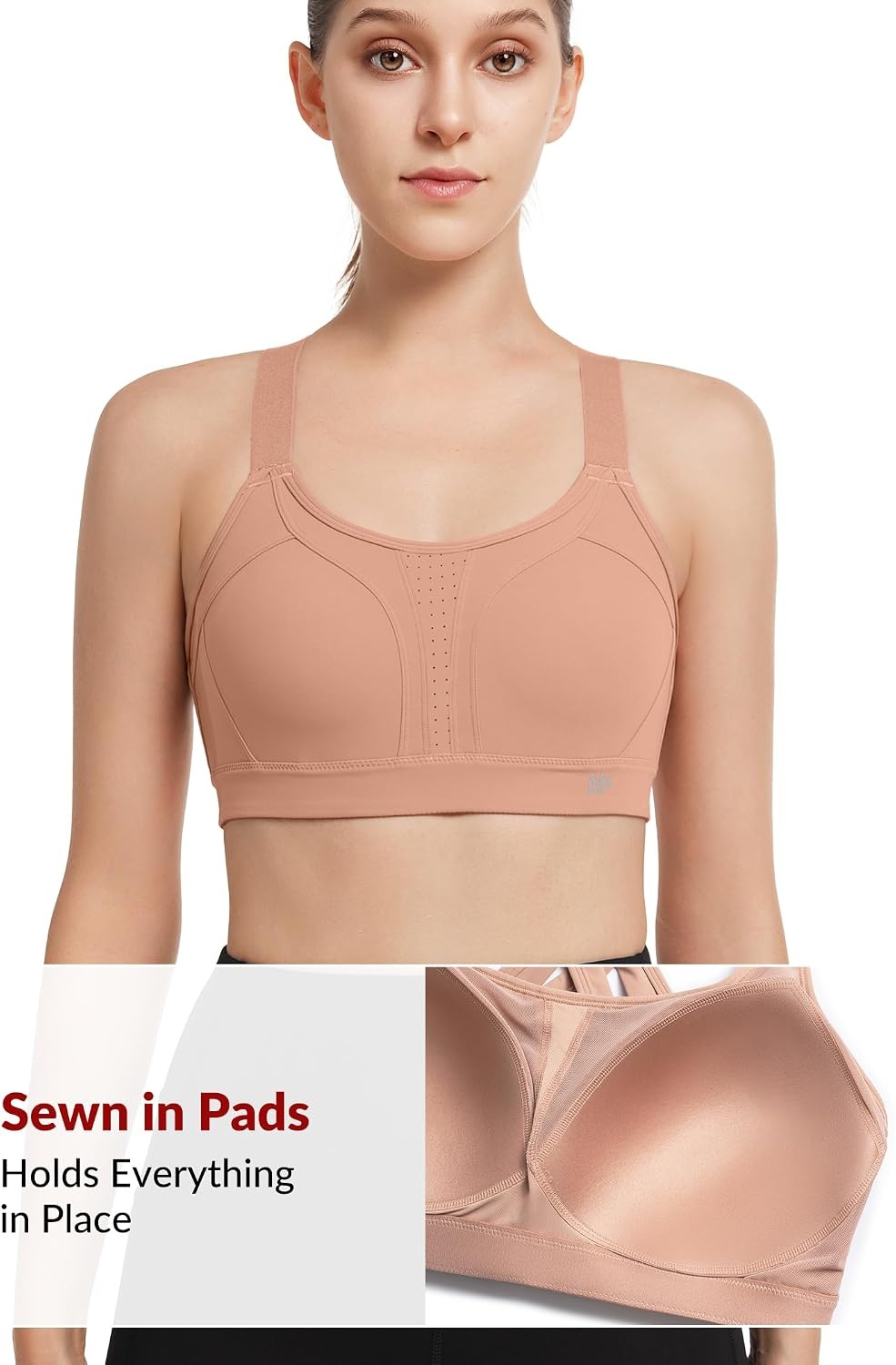Yvette Women’s High Impact Sports Bra for Running | High Support, No Bounce, Large Bust, Pickleball, Gym Workout, Adjustable Straps, Crisscross Back, Wireless, Sewn in Pads(Dark Pink)