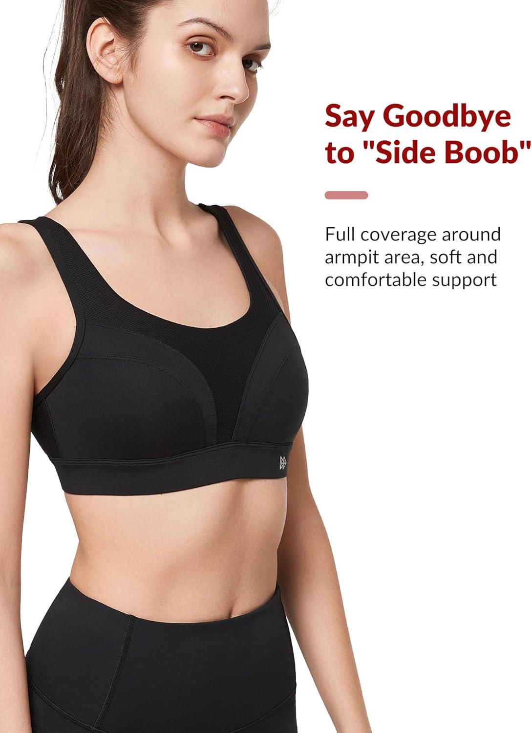 Yvette Supportive Adjustable Sports Bras for Women High Impact Molded Cup Running Bra Large Bust Wireless for Workout HIIT(Black)