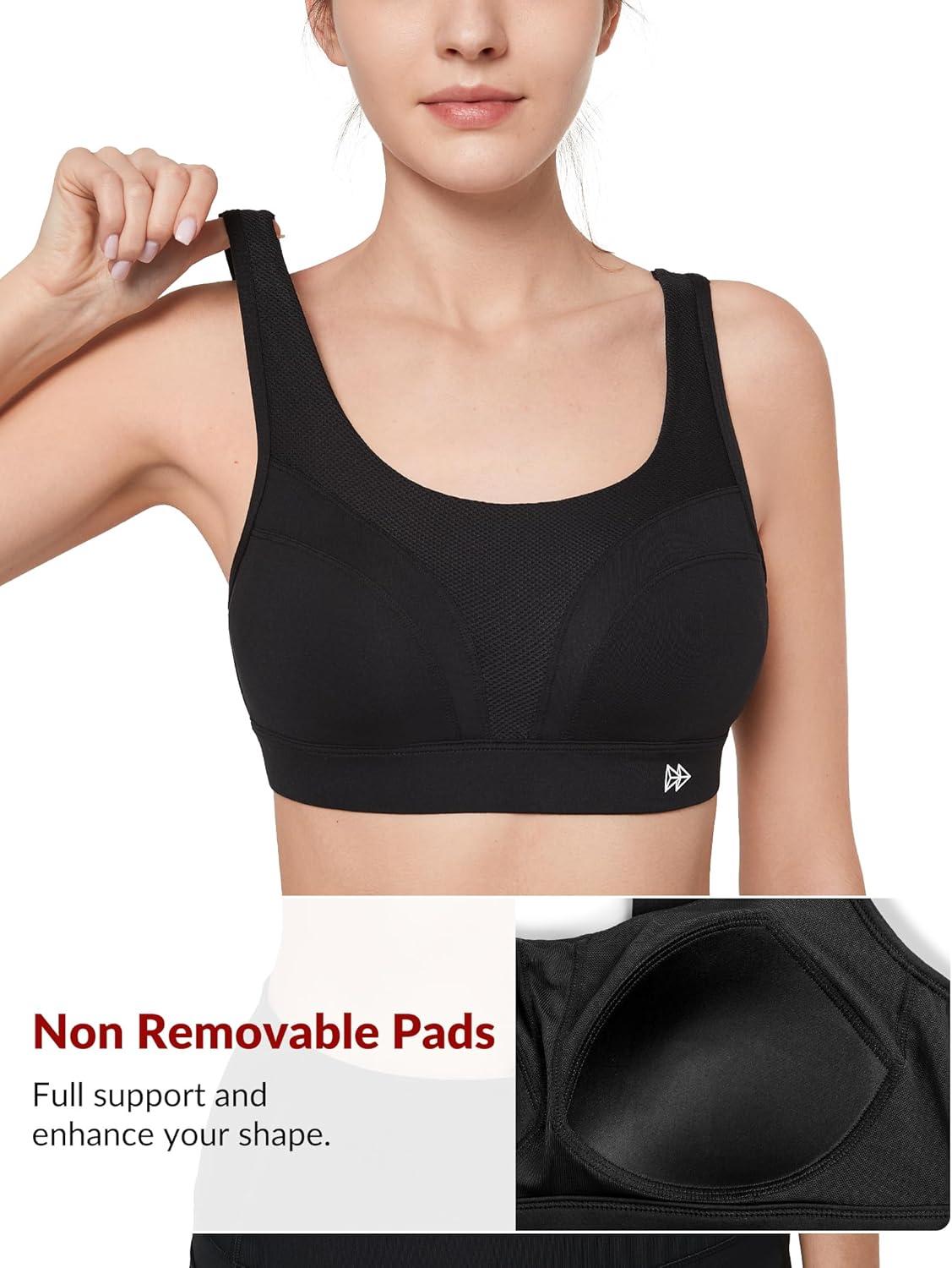 Yvette Supportive Adjustable Sports Bras for Women High Impact Molded Cup Running Bra Large Bust Wireless for Workout HIIT(Black)