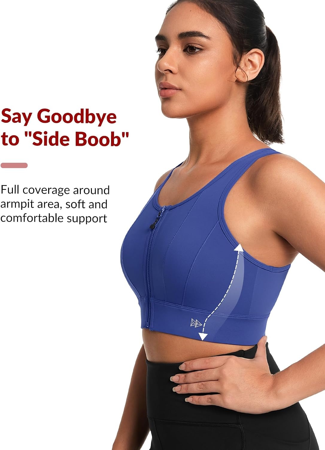 Yvette Front Closure High Impact Sports Bra for Women | Cup Sizes A to DDD Up to 5XL, Sewn in Pads, No Underwire, Breathable Fabric Moisture-Wicking, Easy on and off, Full Coverage(Royal Blue)