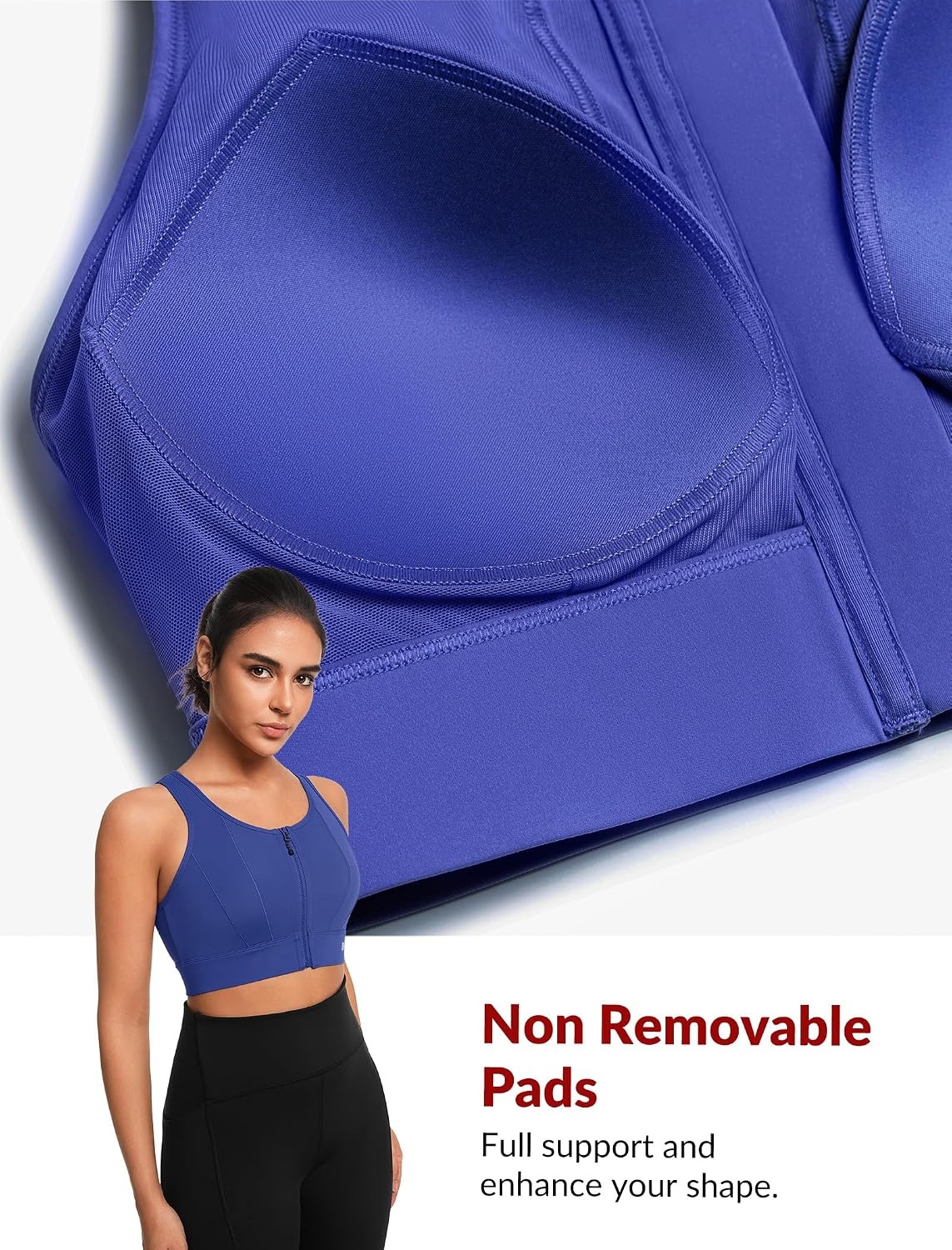 Yvette Front Closure High Impact Sports Bra for Women | Cup Sizes A to DDD Up to 5XL, Sewn in Pads, No Underwire, Breathable Fabric Moisture-Wicking, Easy on and off, Full Coverage(Royal Blue)