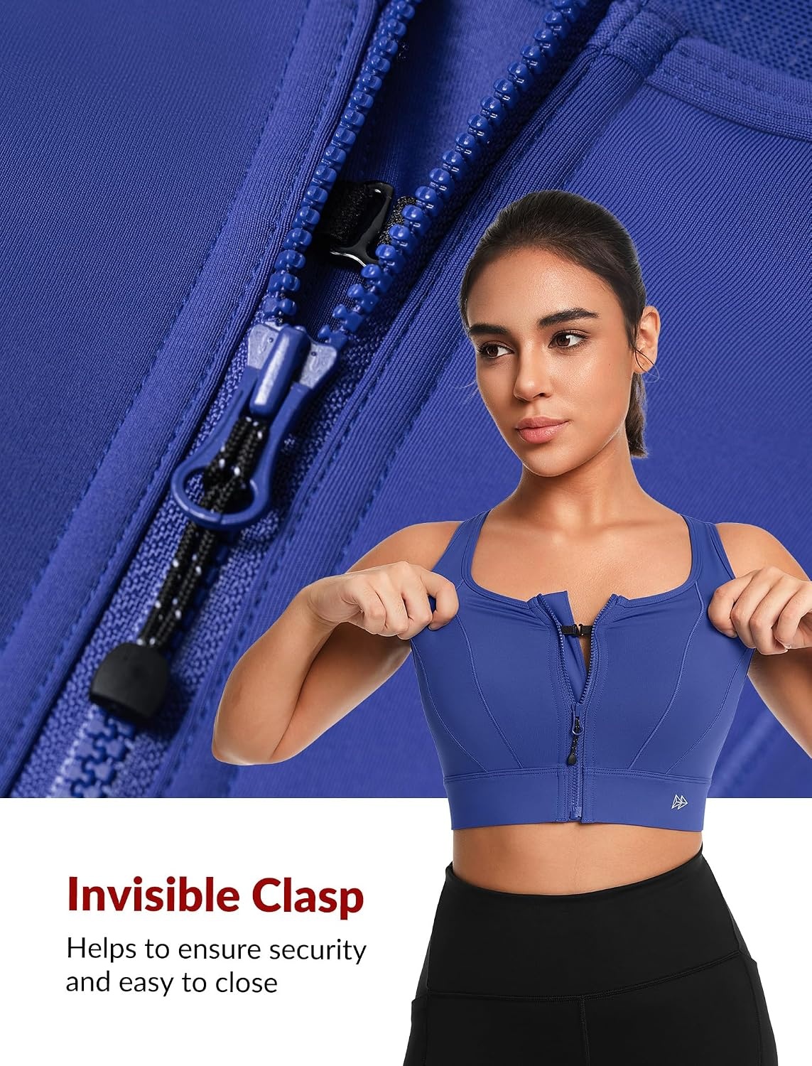 Yvette Front Closure High Impact Sports Bra for Women | Cup Sizes A to DDD Up to 5XL, Sewn in Pads, No Underwire, Breathable Fabric Moisture-Wicking, Easy on and off, Full Coverage(Royal Blue)