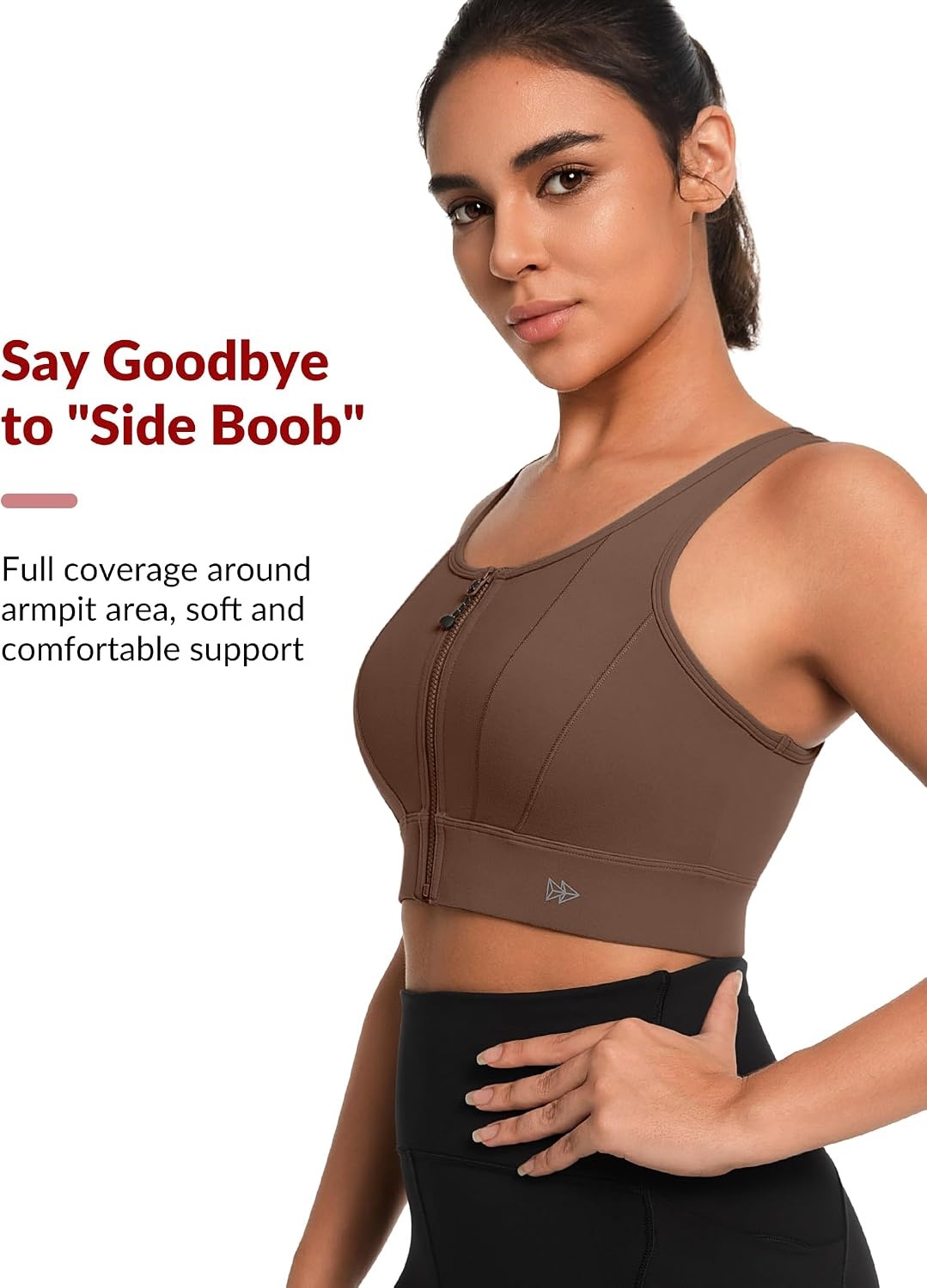 Yvette Front Closure High Impact Sports Bra for Women | Cup Sizes A to DDD Up to 5XL, Sewn in Pads, No Underwire, Breathable Fabric Moisture-Wicking, Easy on and off, Full Coverage(Coffee)