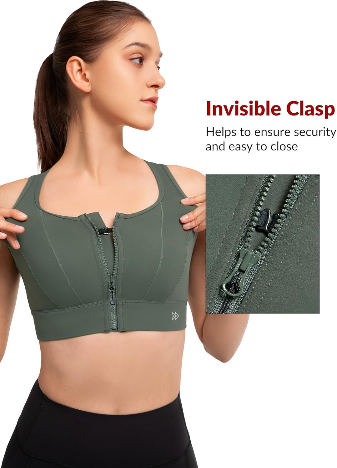 Yvette Front Closure Sports Bras for Women High Support Bust Supportive Sports Bra High Impact for Running(Dark Green)