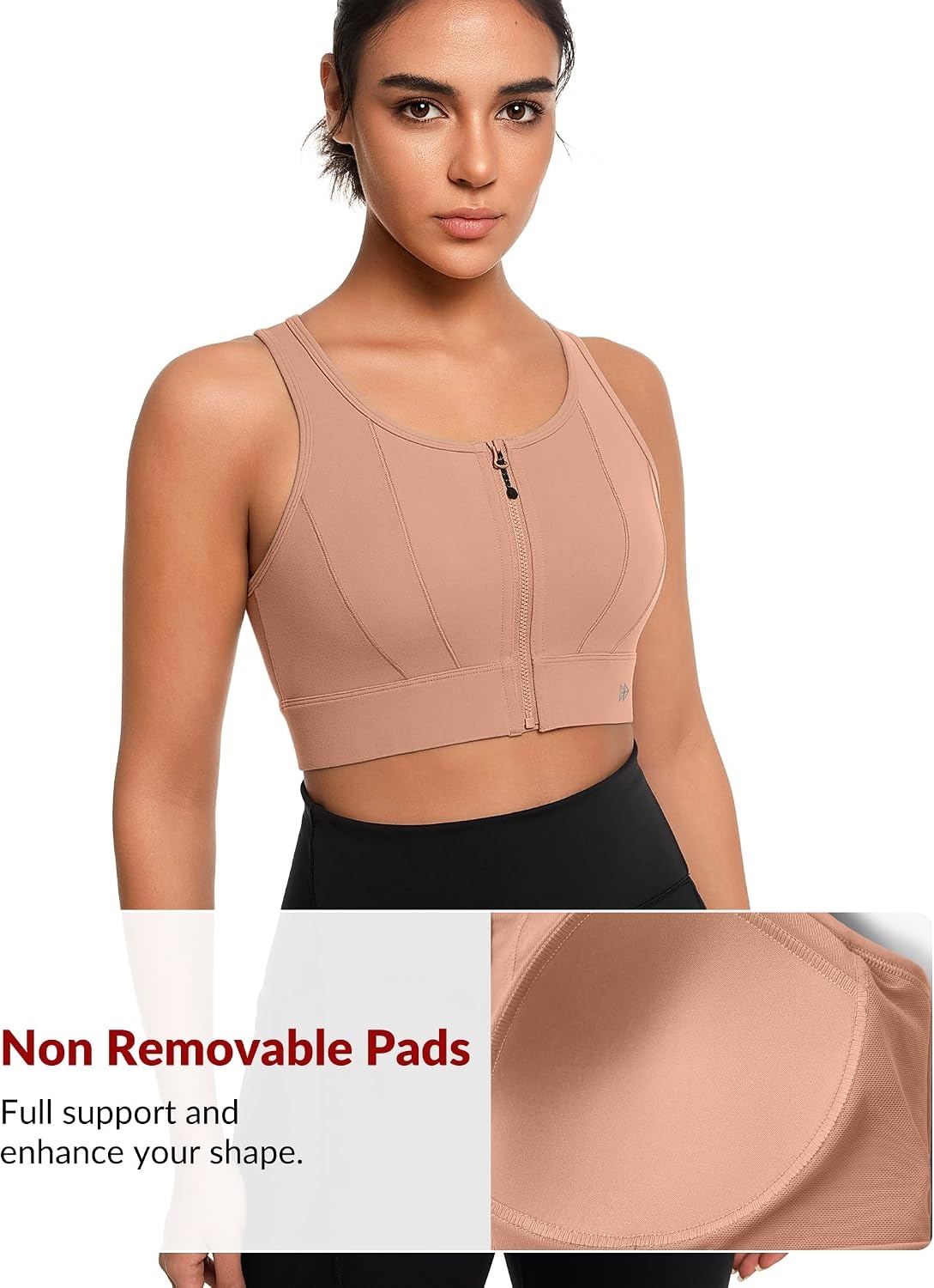 Yvette Front Closure High Impact Sports Bra for Women | Cup Sizes A to DDD Up to 5XL, Sewn in Pads, No Underwire, Breathable Fabric Moisture-Wicking, Easy on and off, Full Coverage(Coral Pink)