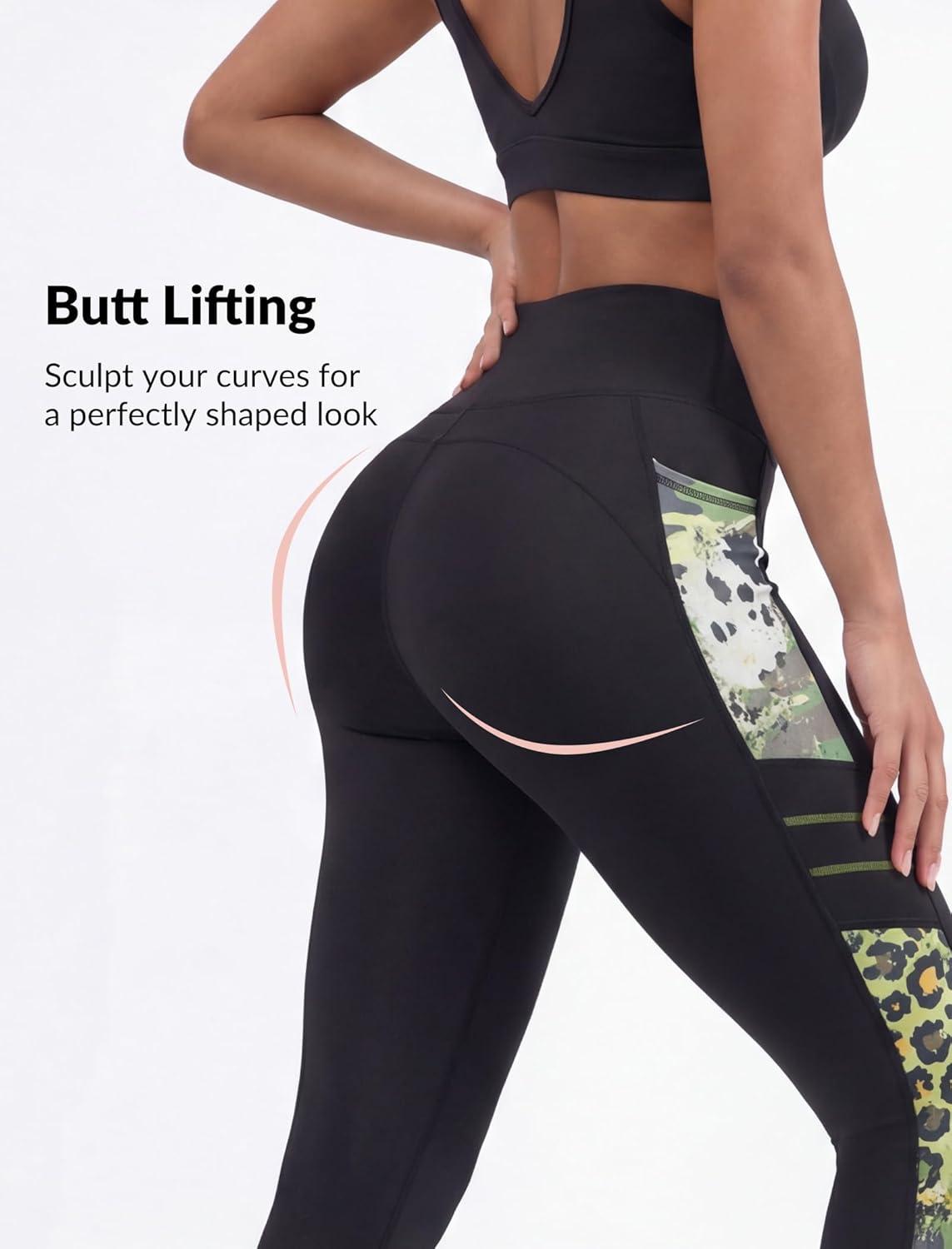 Yvette High Waisted Leggings for Women with Pockets – Tummy Control Yoga Pants, Printed Workout Leggings & Exercise Pants(Leopard Printed)