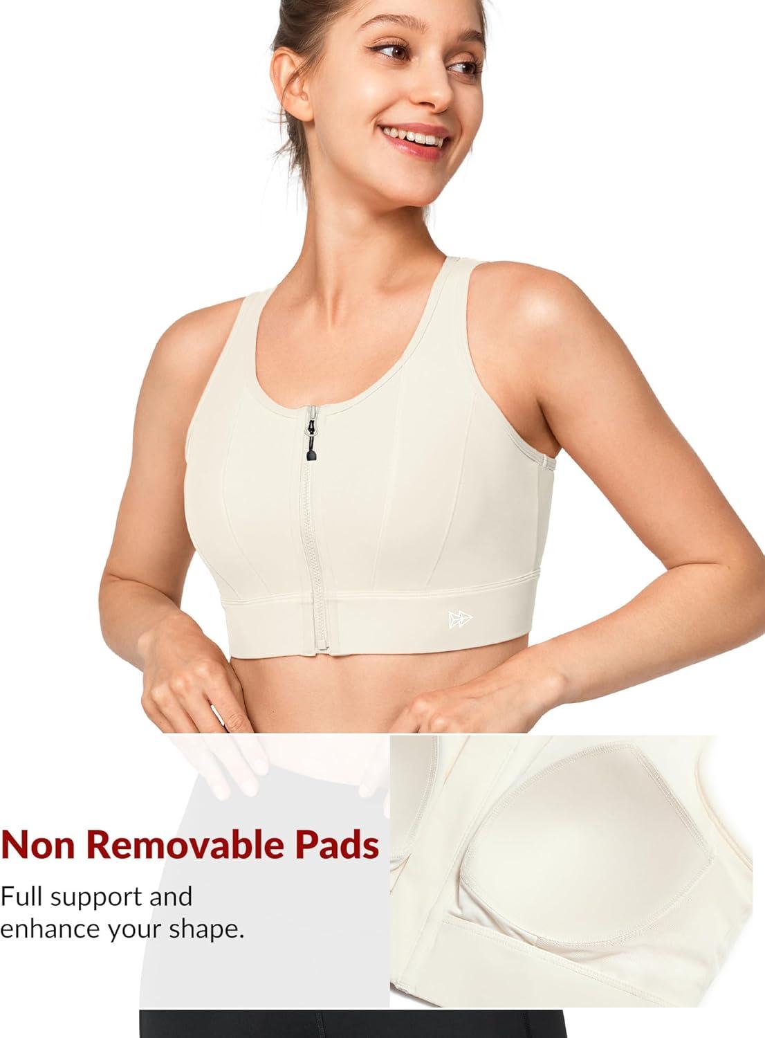 Yvette Front Closure Sports Bras for Women High Support Bust Supportive Sports Bra High Impact for Running(Ivory)