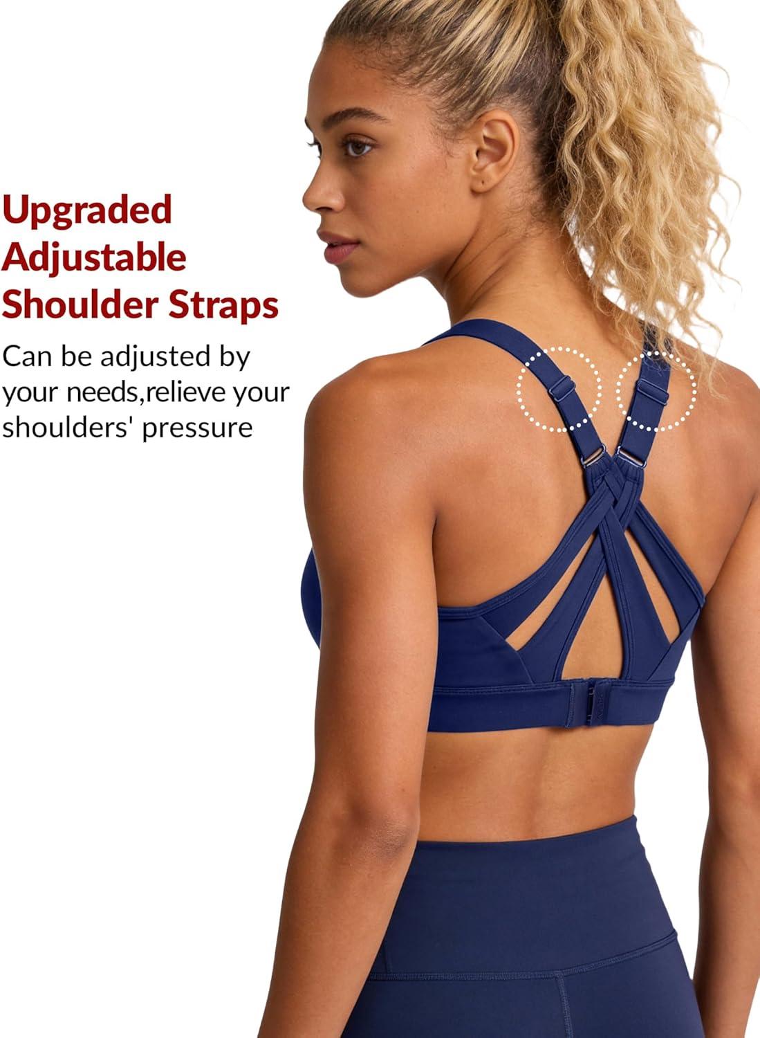 Yvette Sports Bra High Impact Adjustable Criss Cross Back, Full Support for Large Bust No Bounce(Bright Navy Blue)