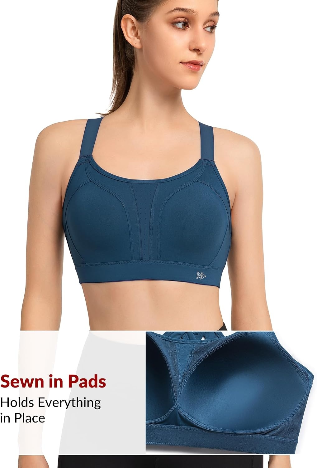Yvette Women’s High Impact Sports Bra for Running | High Support, No Bounce, Large Bust, Pickleball, Gym Workout, Adjustable Straps, Crisscross Back, Wireless, Sewn in Pads(Dark Royal Blue)