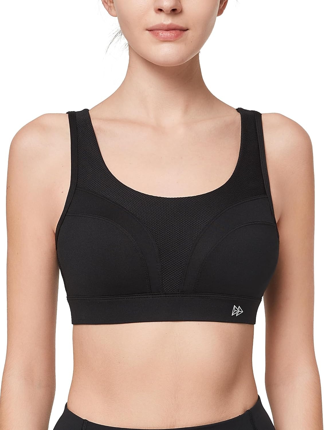 Yvette Supportive Adjustable Sports Bras Molded Cup | High Impact Support,Non Removable Sewn-in Pads,No Bounce,Wireless & Comfortable,Running,Gym Workout,HIIT,Hook & Eye Closure(Black)
