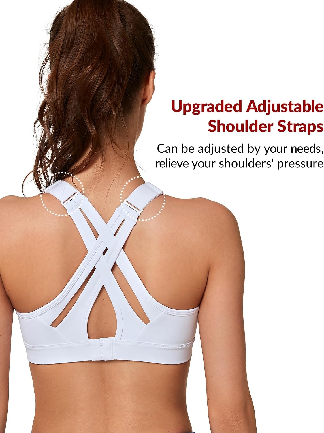 Yvette Women’s High Impact Sports Bra for Running | High Support, No Bounce, Large Bust, Pickleball, Gym Workout, Adjustable Straps, Crisscross Back, Wireless, Sewn in Pads(White)