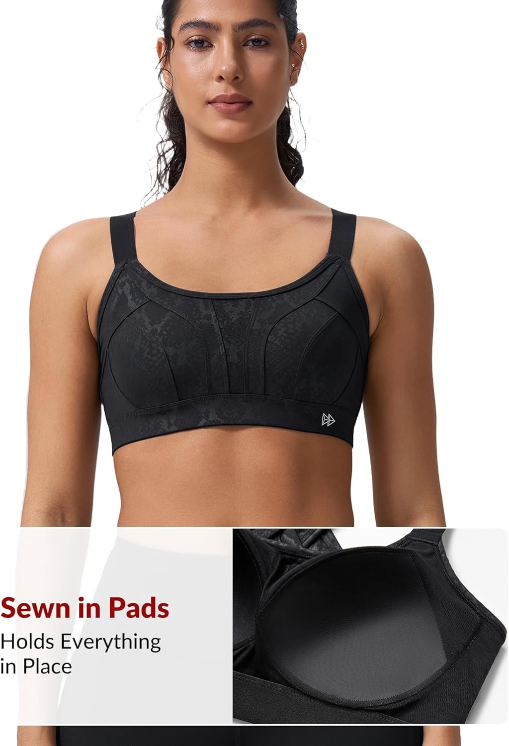 Yvette Sports Bra High Impact Adjustable Criss Cross Back, Full Support for Large Bust No Bounce(Black Printed)