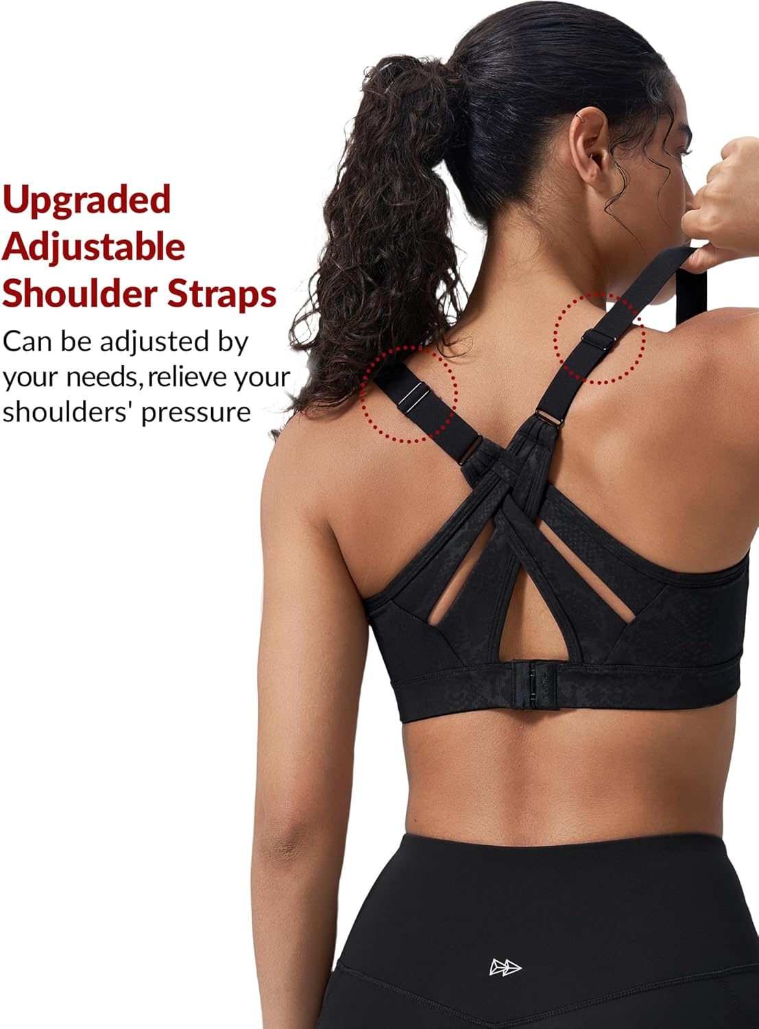 Yvette Sports Bra High Impact Adjustable Criss Cross Back, Full Support for Large Bust No Bounce(Black Printed)