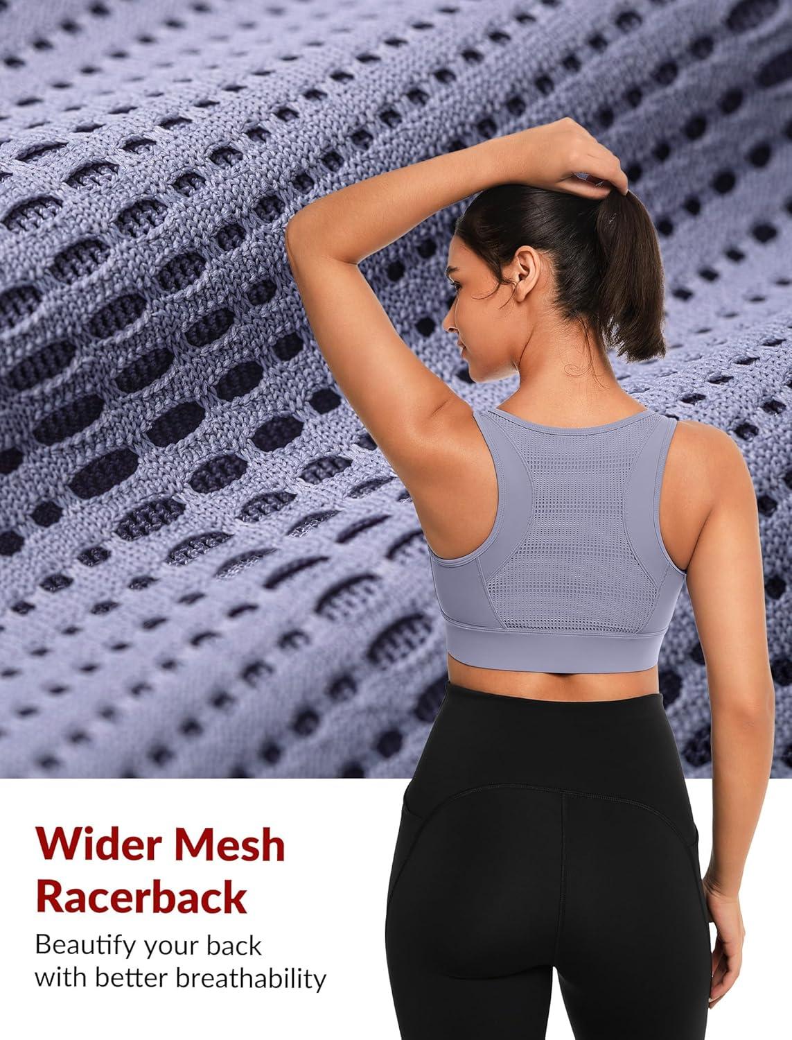 Yvette Front Closure Sports Bras for Women High Support Bust Supportive Sports Bra High Impact for Running(Light Purple)