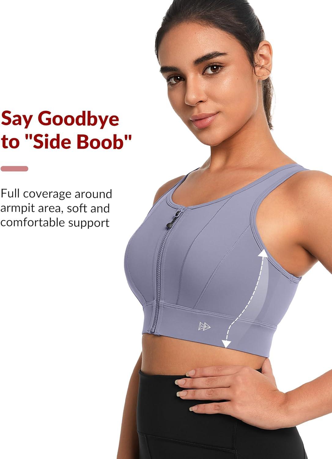 Yvette Front Closure Sports Bras for Women High Support Bust Supportive Sports Bra High Impact for Running(Light Purple)
