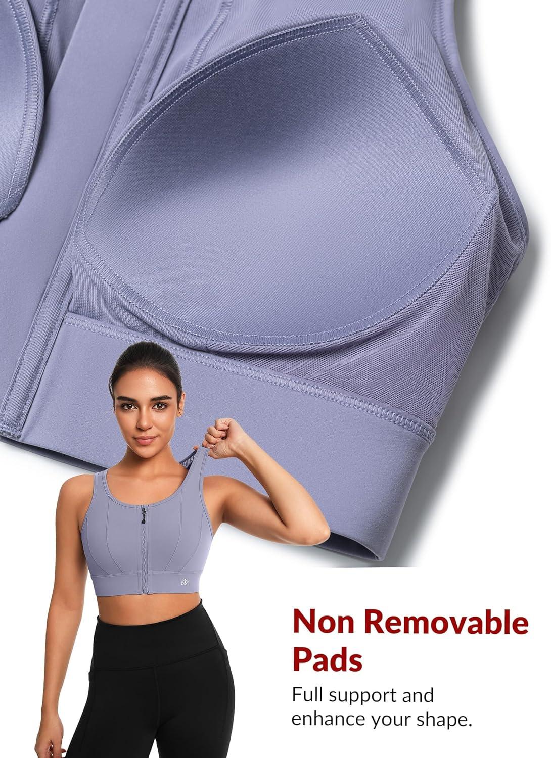 Yvette Front Closure Sports Bras for Women High Support Bust Supportive Sports Bra High Impact for Running(Light Purple)
