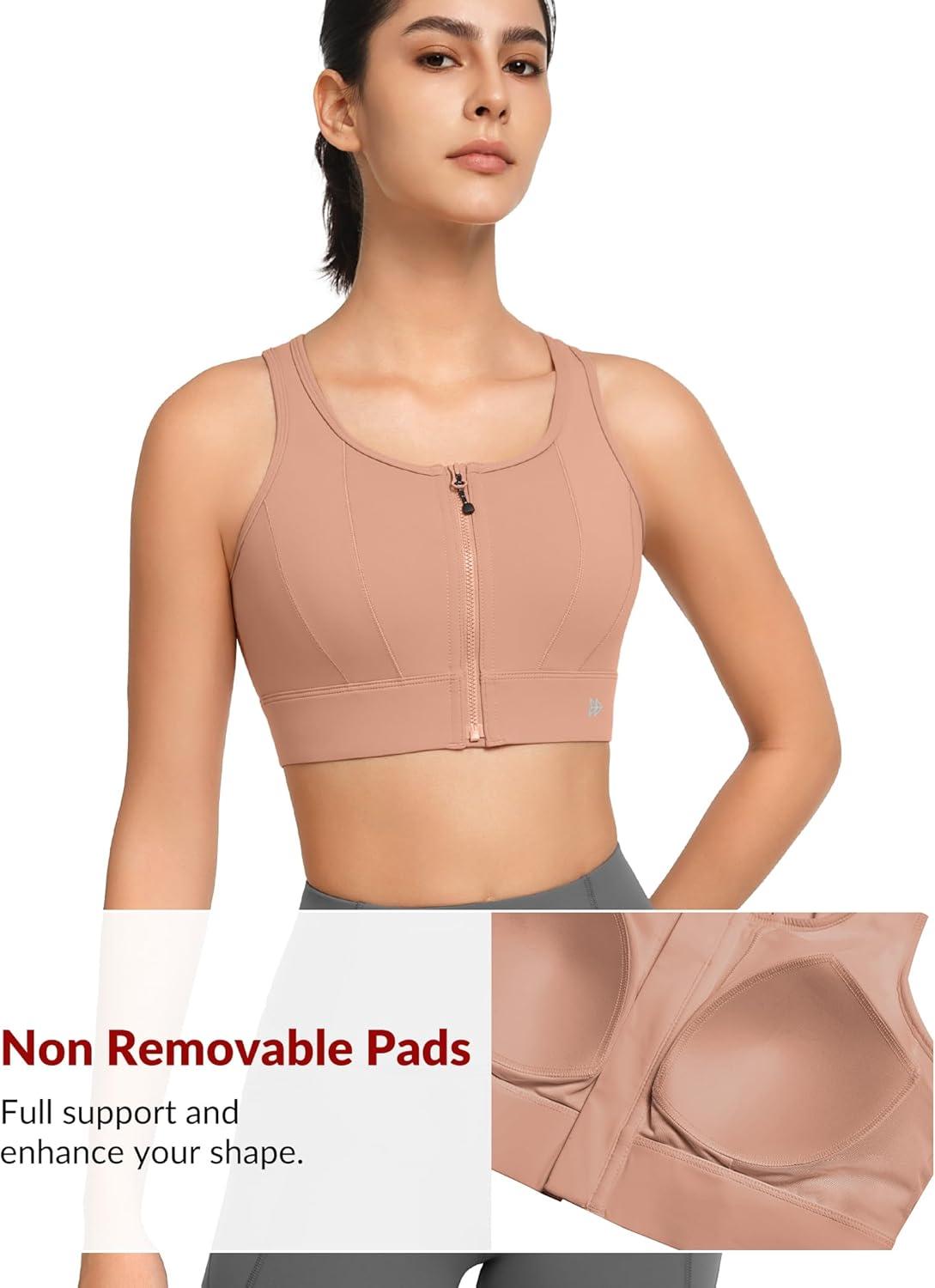 Yvette Front Closure Sports Bras for Women High Support Bust Supportive Sports Bra High Impact for Running(Pink)