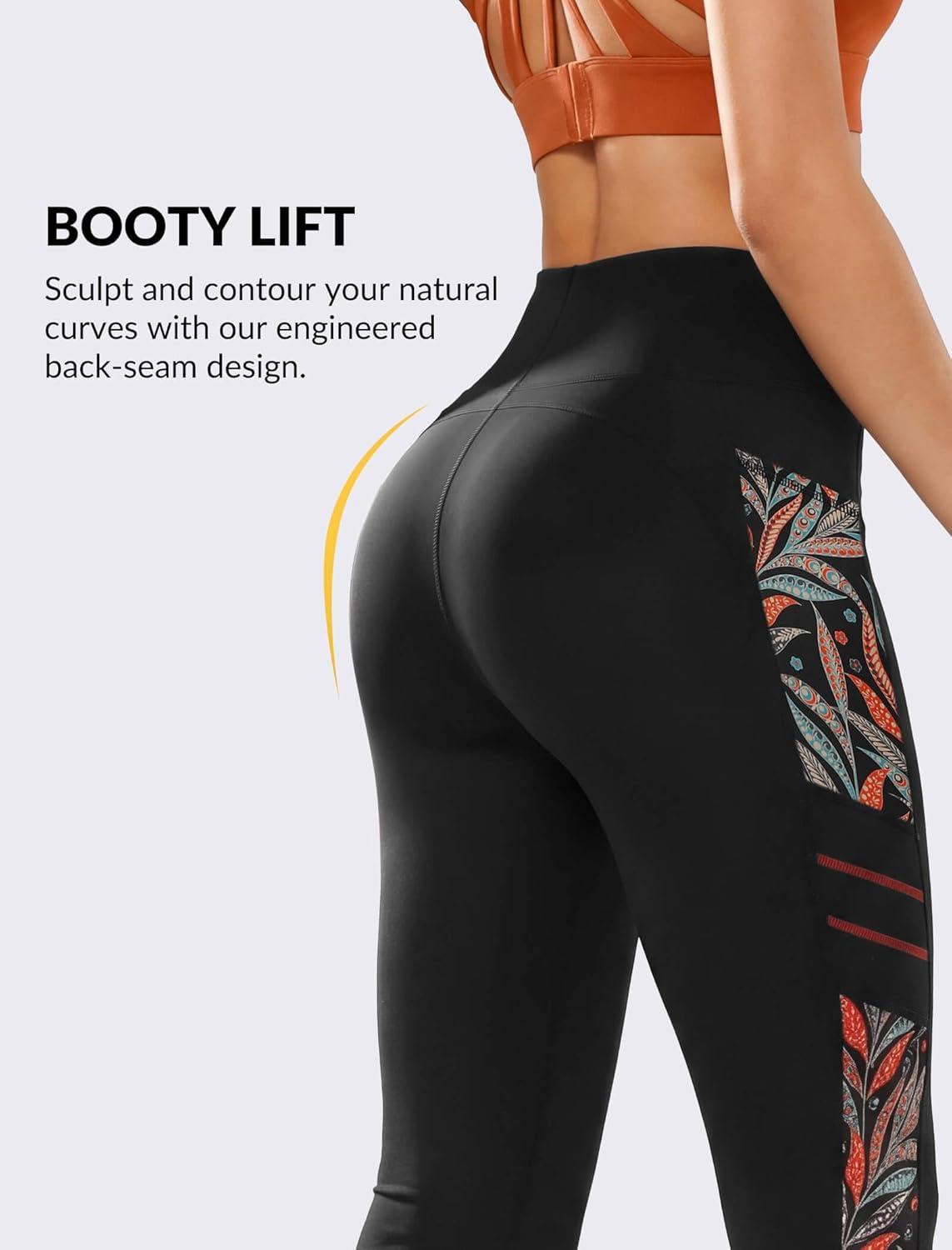 Yvette High Waisted Leggings for Women with Pockets – Tummy Control Yoga Pants, Printed Workout Leggings & Exercise Pants(Orange Printed)