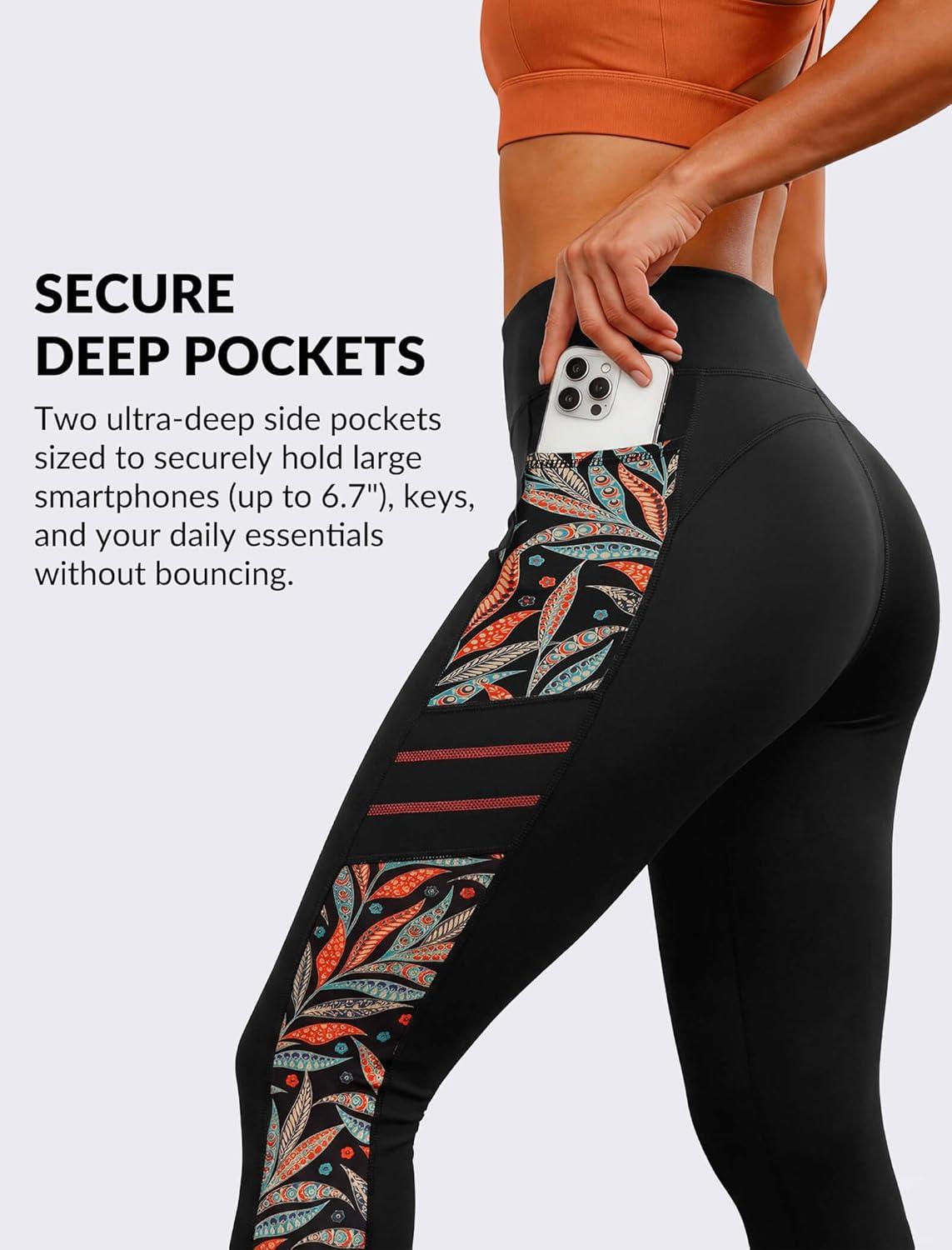 Yvette High Waisted Leggings for Women with Pockets – Tummy Control Yoga Pants, Printed Workout Leggings & Exercise Pants(Orange Printed)