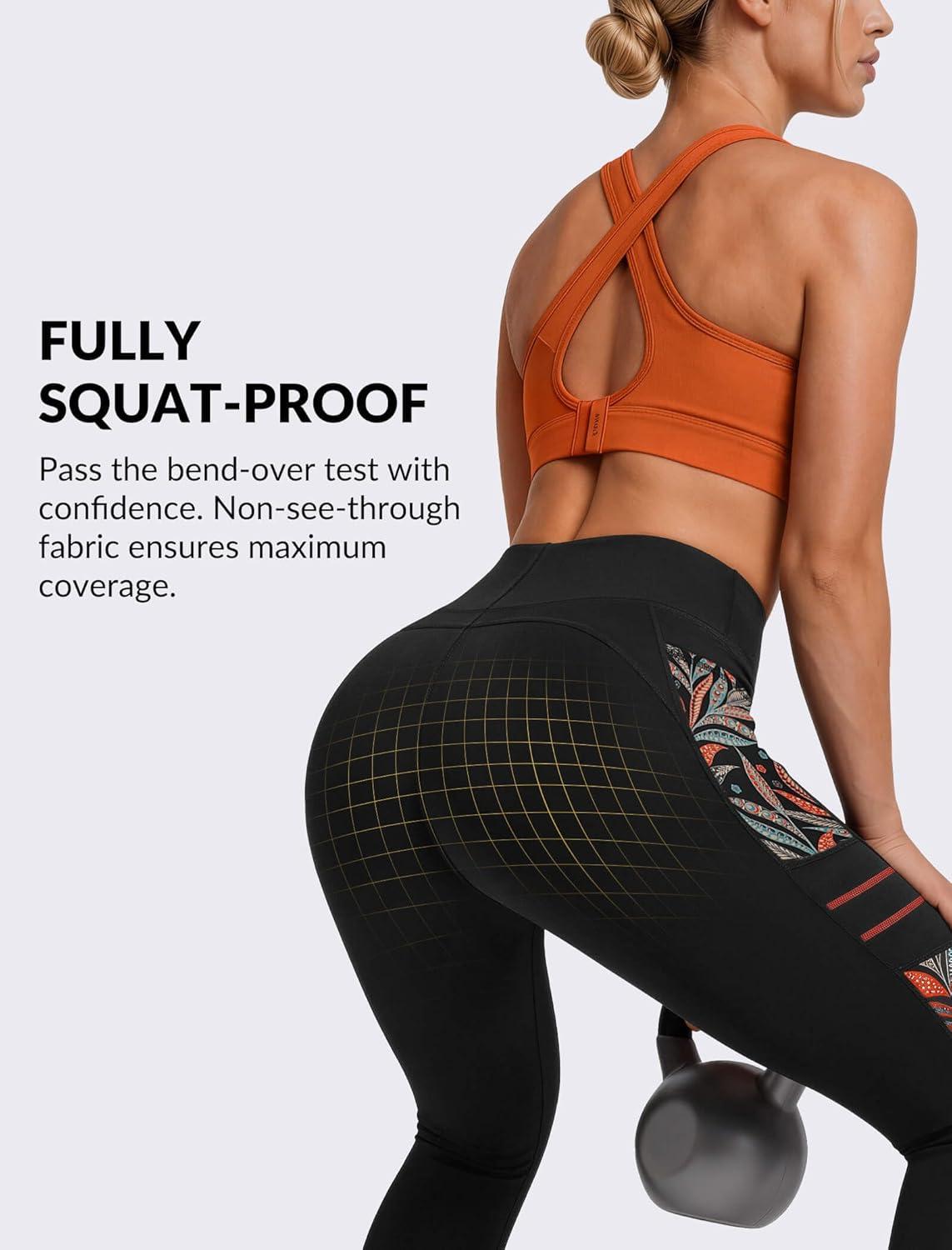 Yvette High Waisted Leggings for Women with Pockets – Tummy Control Yoga Pants, Printed Workout Leggings & Exercise Pants(Orange Printed)