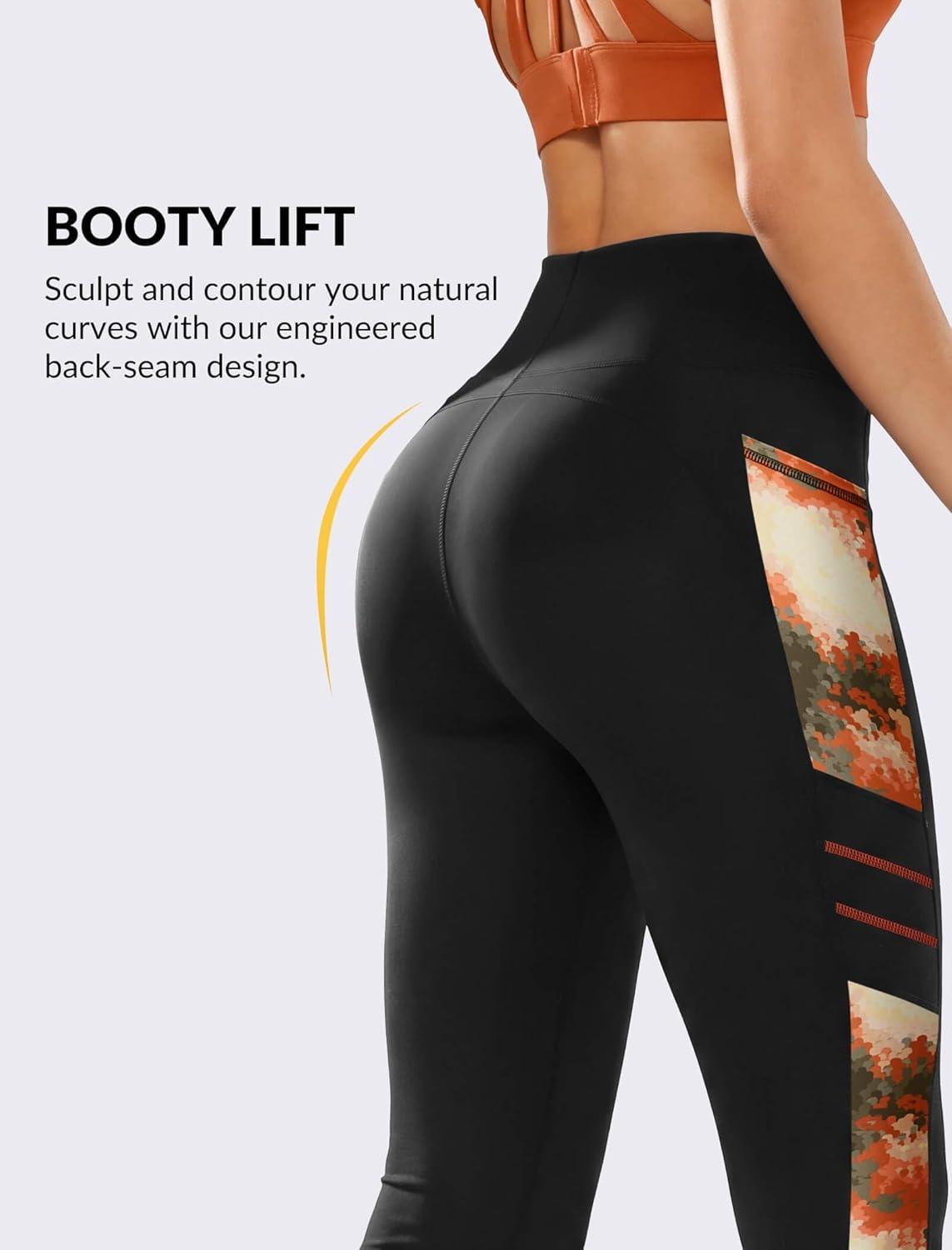 Yvette High Waisted Leggings for Women with Pockets – Tummy Control Yoga Pants, Printed Workout Leggings & Exercise Pants(Yellow Printed)