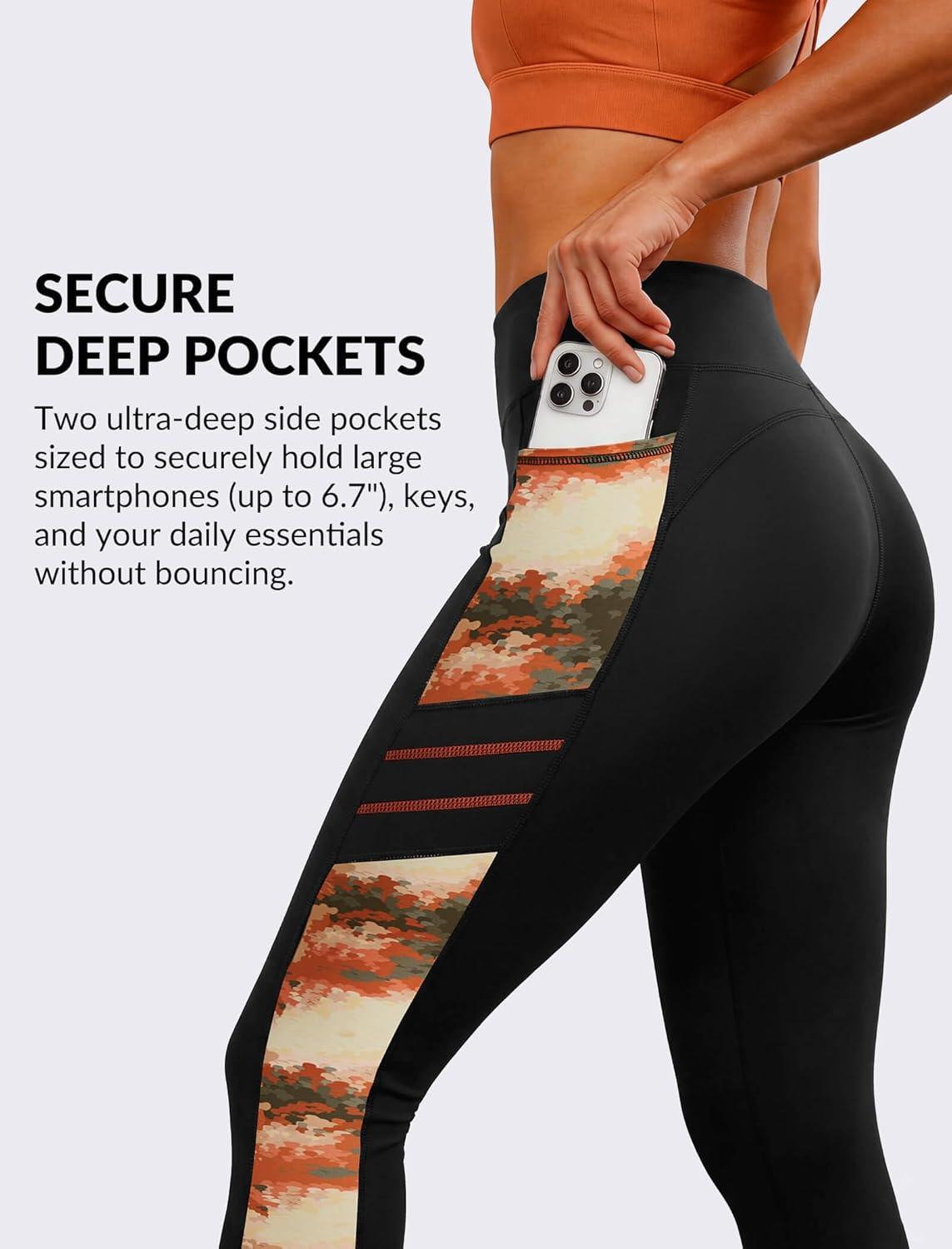 Yvette High Waisted Leggings for Women with Pockets – Tummy Control Yoga Pants, Printed Workout Leggings & Exercise Pants(Yellow Printed)