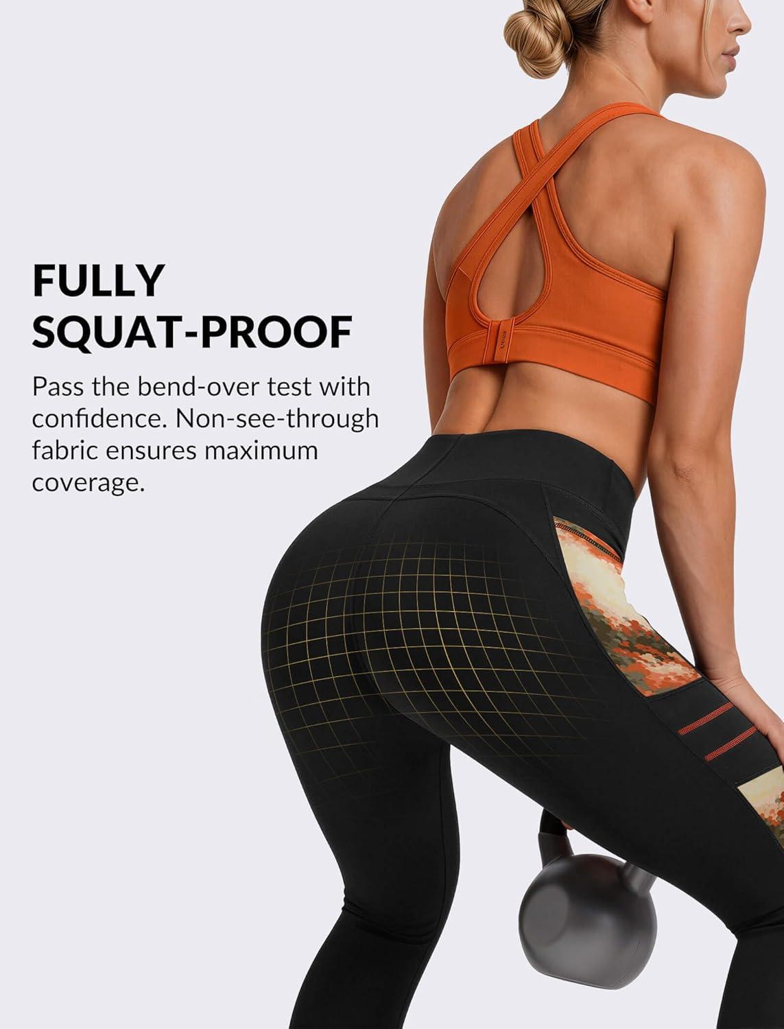 Yvette High Waisted Leggings for Women with Pockets – Tummy Control Yoga Pants, Printed Workout Leggings & Exercise Pants(Yellow Printed)