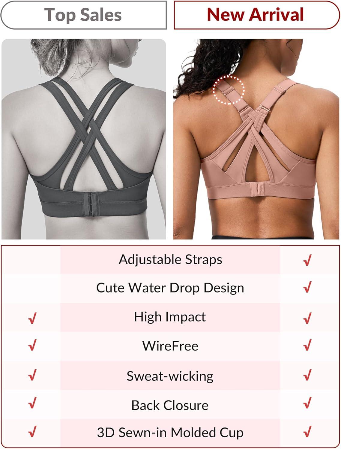 Yvette Sports Bra High Impact Adjustable Criss Cross Back, Full Support for Large Bust No Bounce(Light Pink)