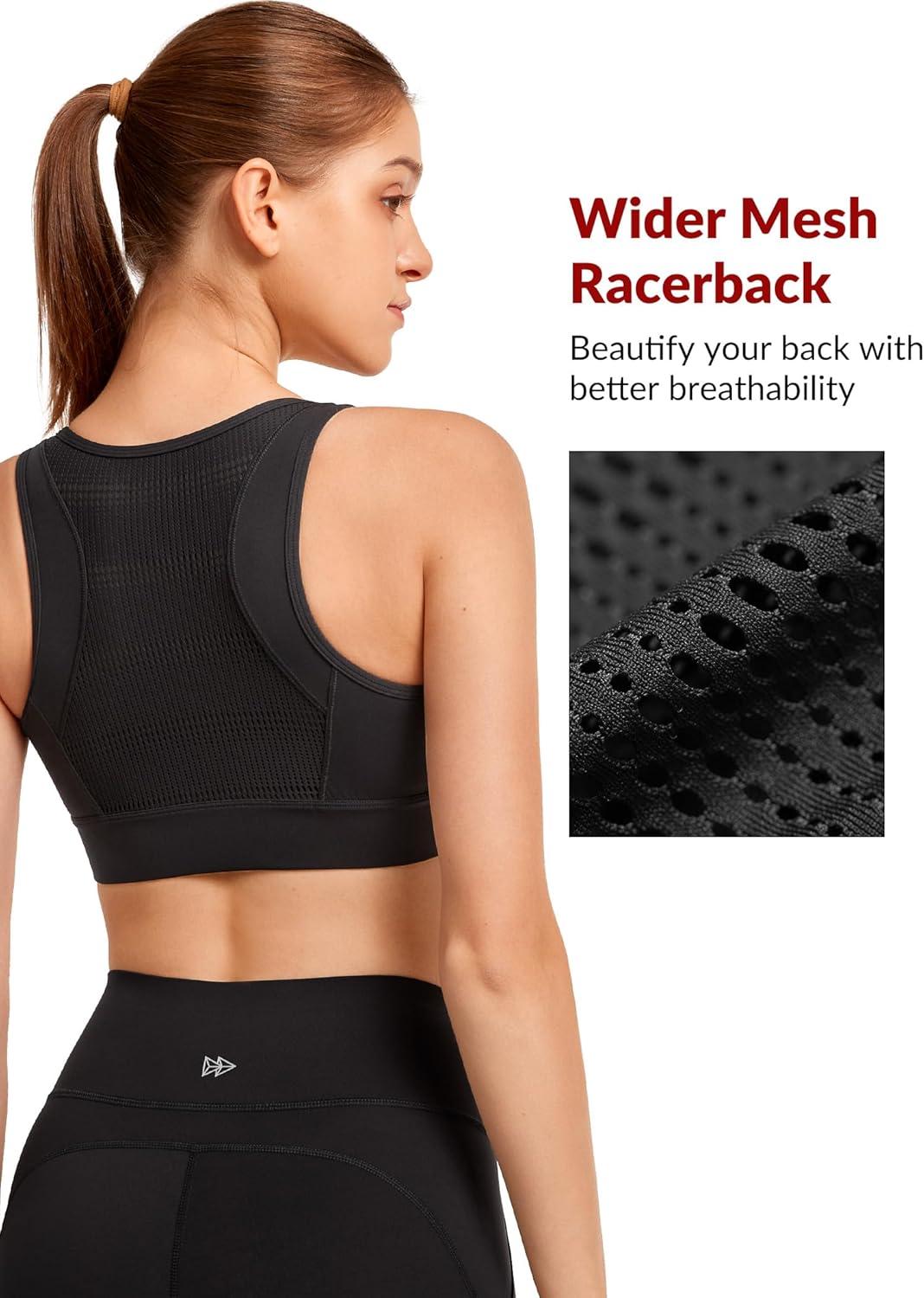 Yvette Front Closure Sports Bras for Women High Support Large Bust Supportive Sports Bra High Impact for Running(Black)