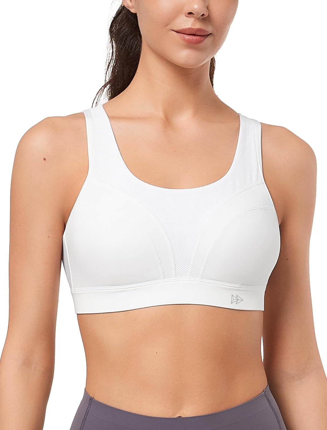 Yvette Supportive Adjustable Sports Bras Molded Cup | High Impact Support,Non Removable Sewn-in Pads,No Bounce,Wireless & Comfortable,Running,Gym Workout,HIIT,Hook & Eye Closure(White)