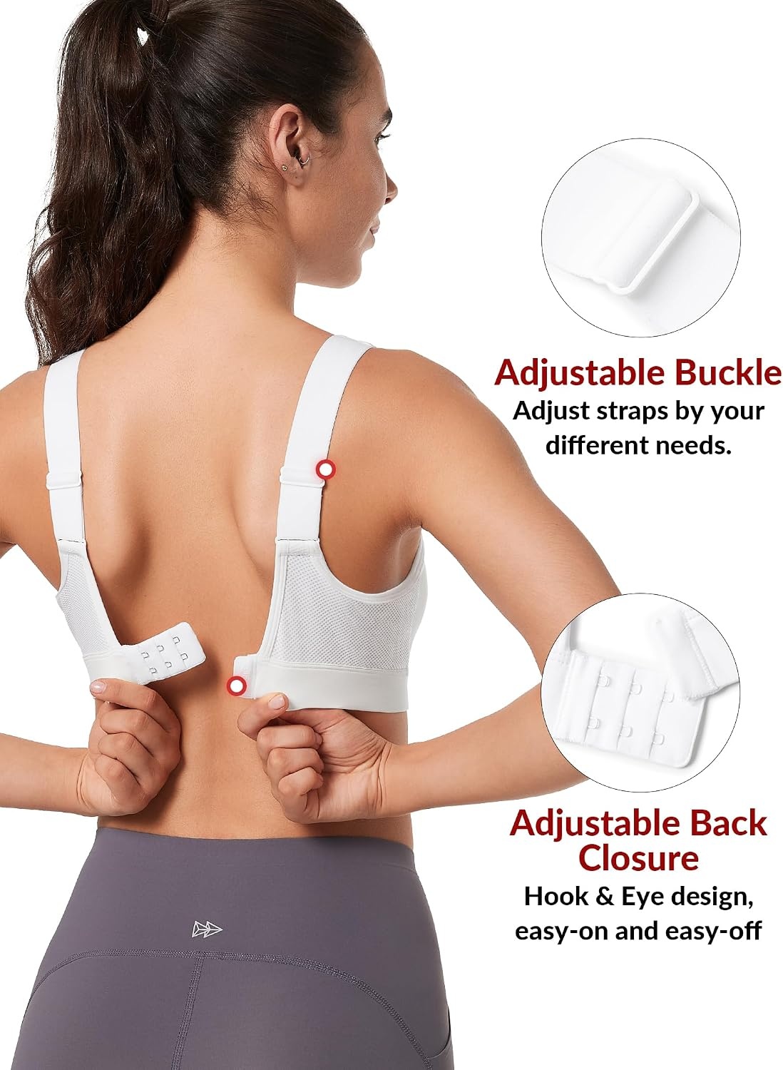 Yvette Supportive Adjustable Sports Bras Molded Cup | High Impact Support,Non Removable Sewn-in Pads,No Bounce,Wireless & Comfortable,Running,Gym Workout,HIIT,Hook & Eye Closure(White)